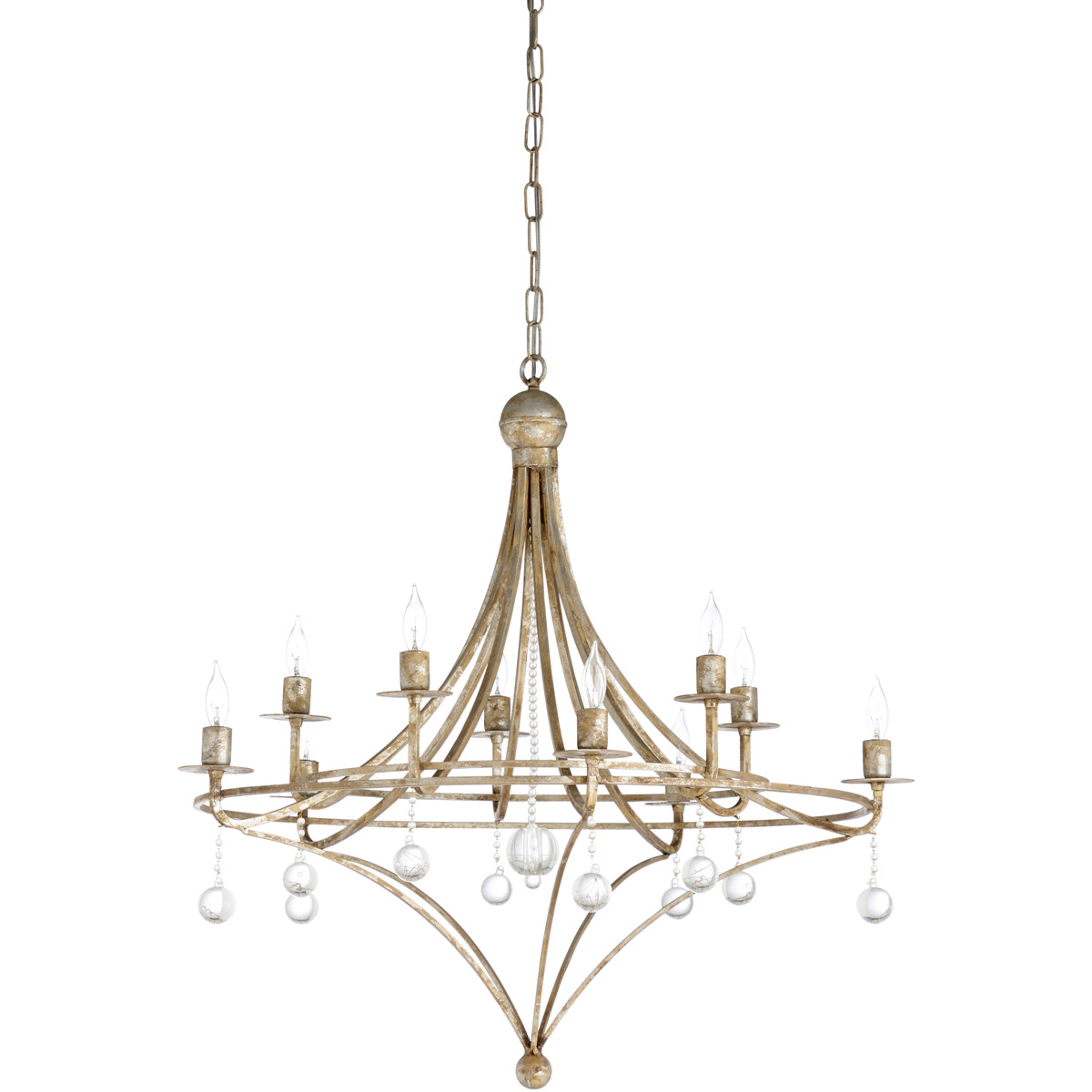 Wildwood 10 Light 33 inch Aged Silver Leaf/Clear Chandelier Ceiling Light