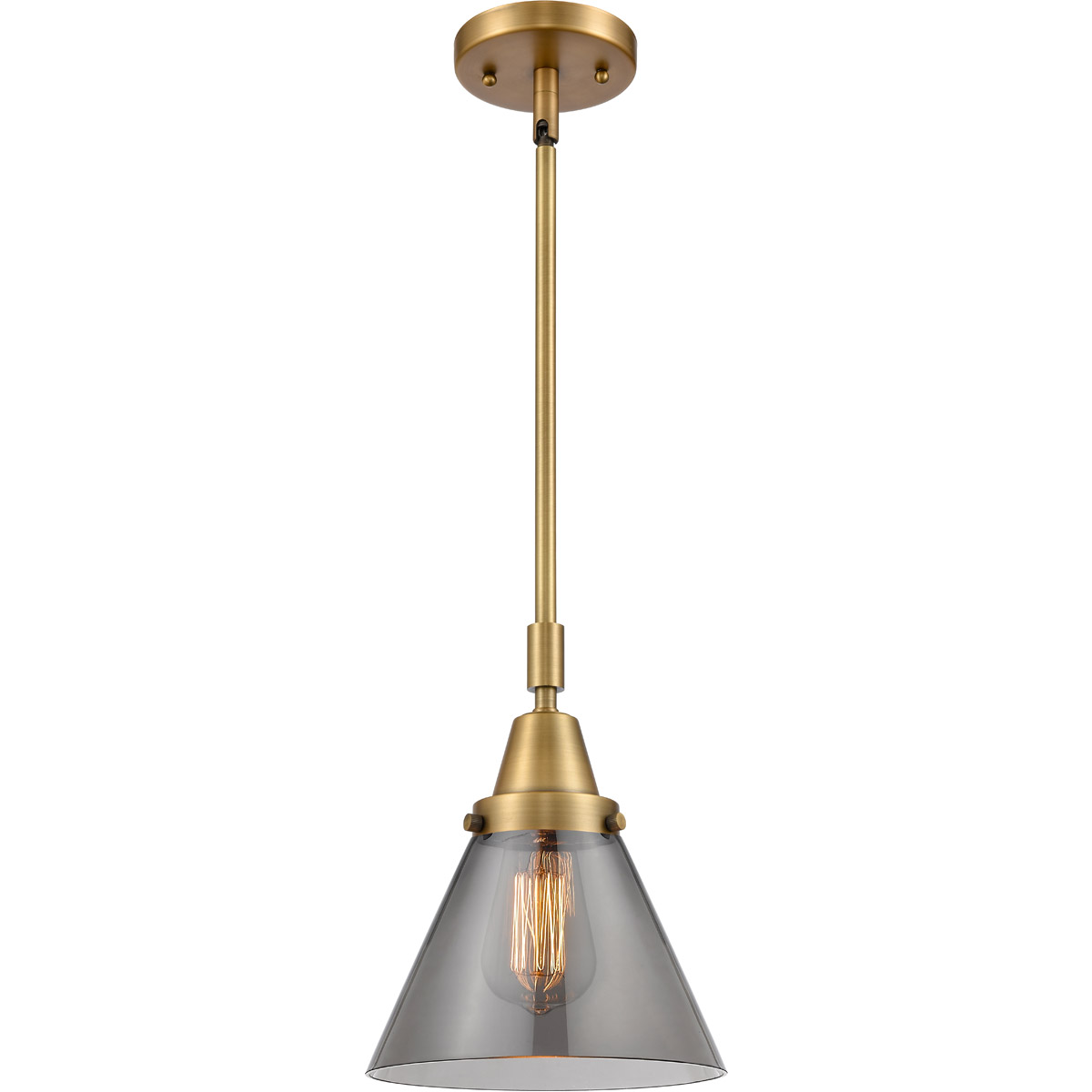 Franklin Restoration Large Cone 1 Light 8 inch Brushed Brass Mini Pendant Ceiling Light in Plated Smoke Glass