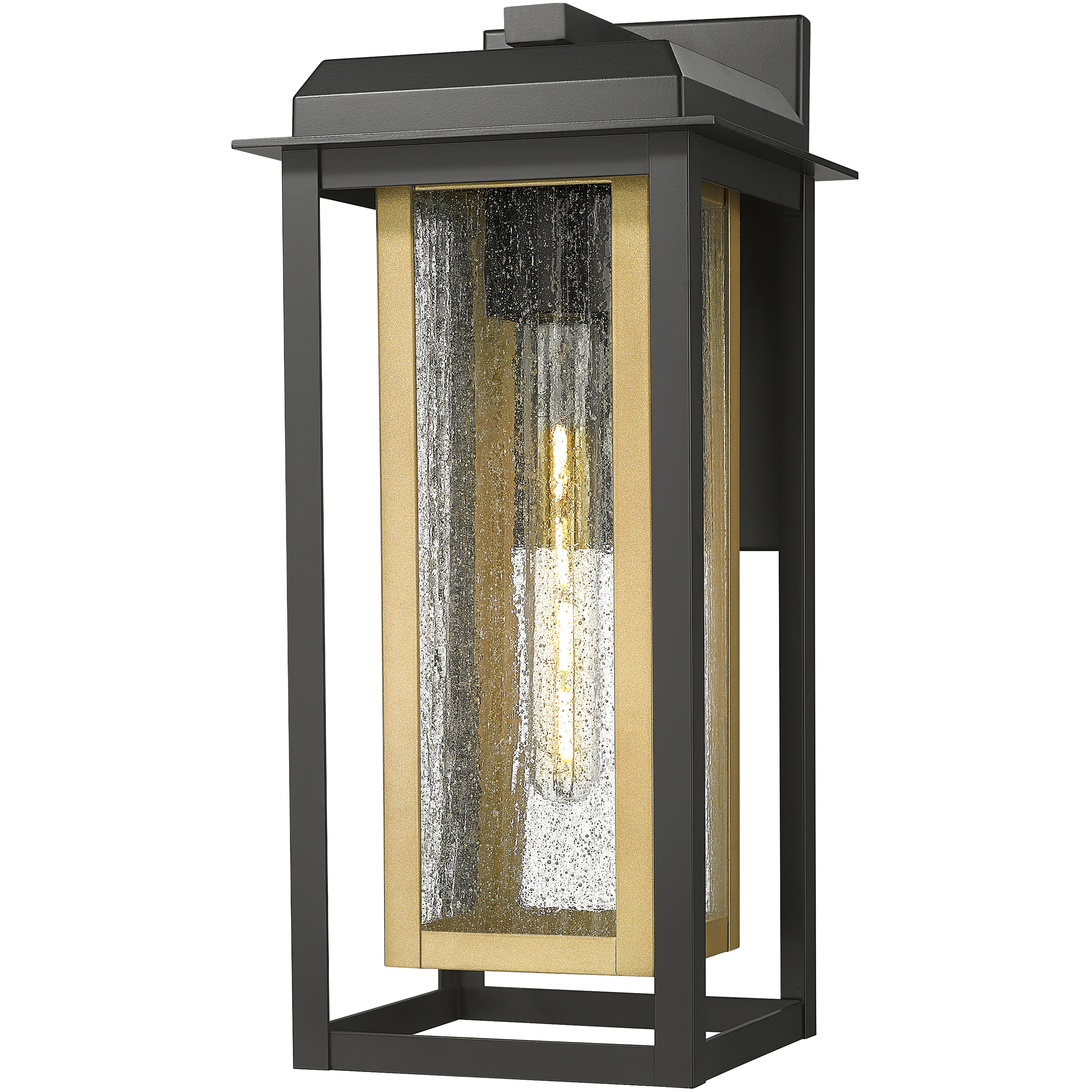 Mansfield 1 Light 16.5 inch Matte Black with Brass Outdoor Sconce in Seedy Glass