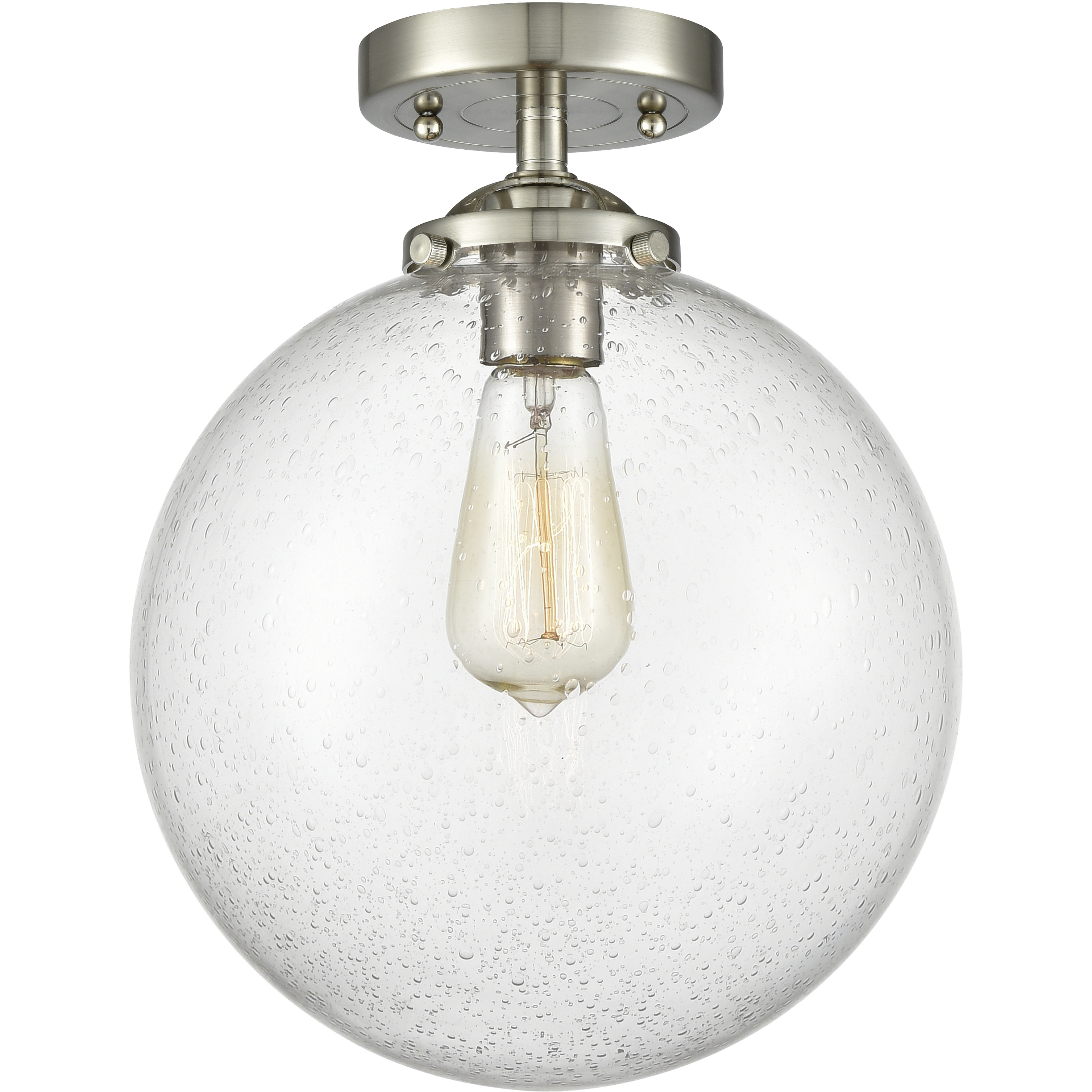 Nouveau XX-Large Beacon LED 12 inch Brushed Satin Nickel Semi-Flush Mount Ceiling Light in Seedy Glass, Nouveau
