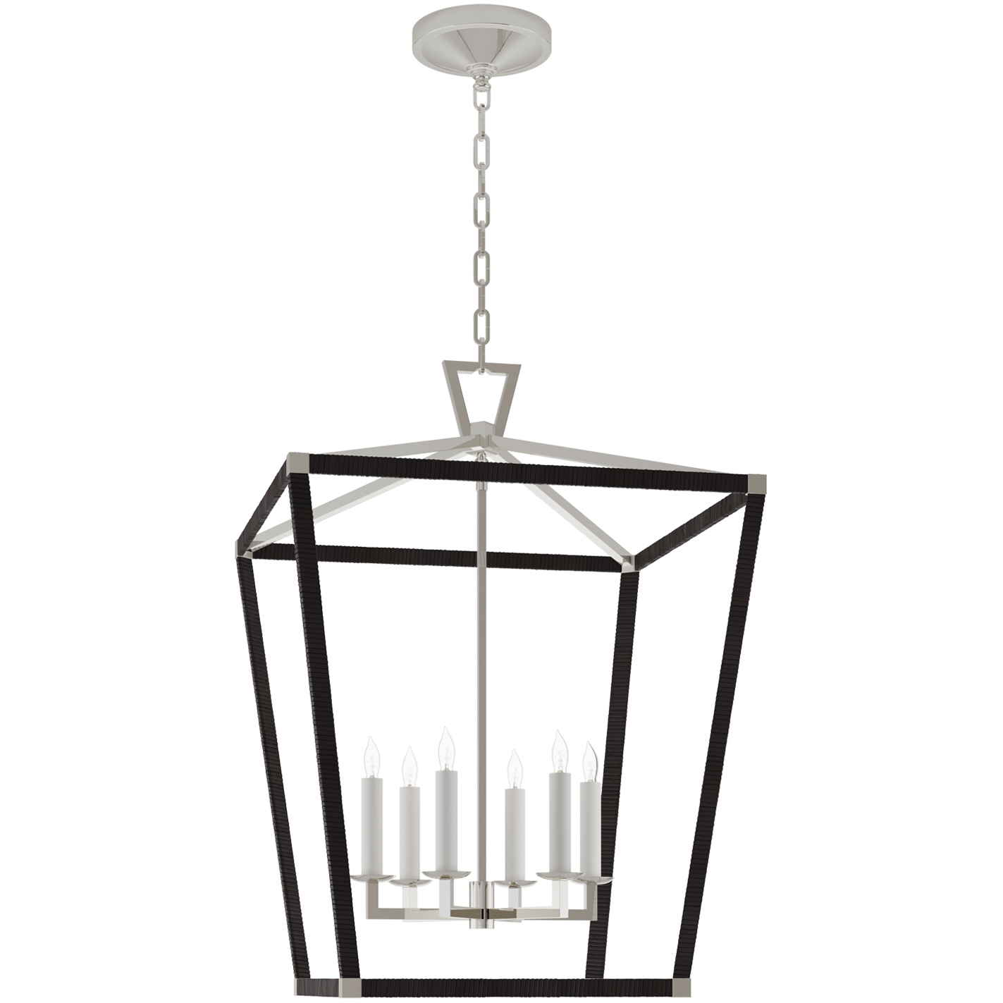 Chapman & Myers Darlana5 LED 24 inch Polished Nickel and Black Rattan Wrapped Lantern Ceiling Light, Large
