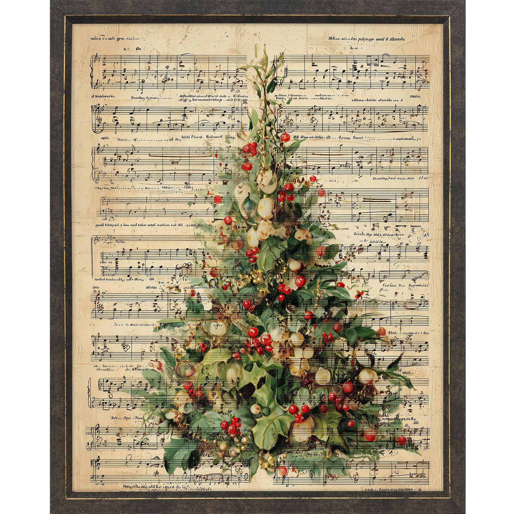 Christmas Tree Green and Beige and Multi and Red Framed Art, Propac