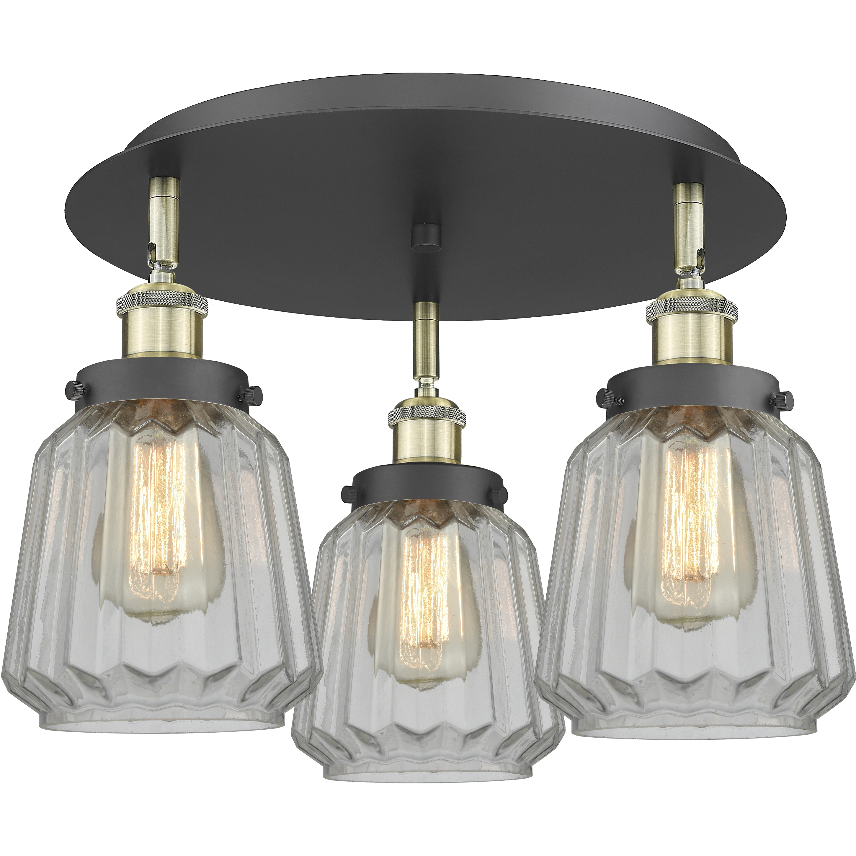 Chatham 3 Light 18.25 inch Black Antique Brass Flush Mount Ceiling Light in Clear