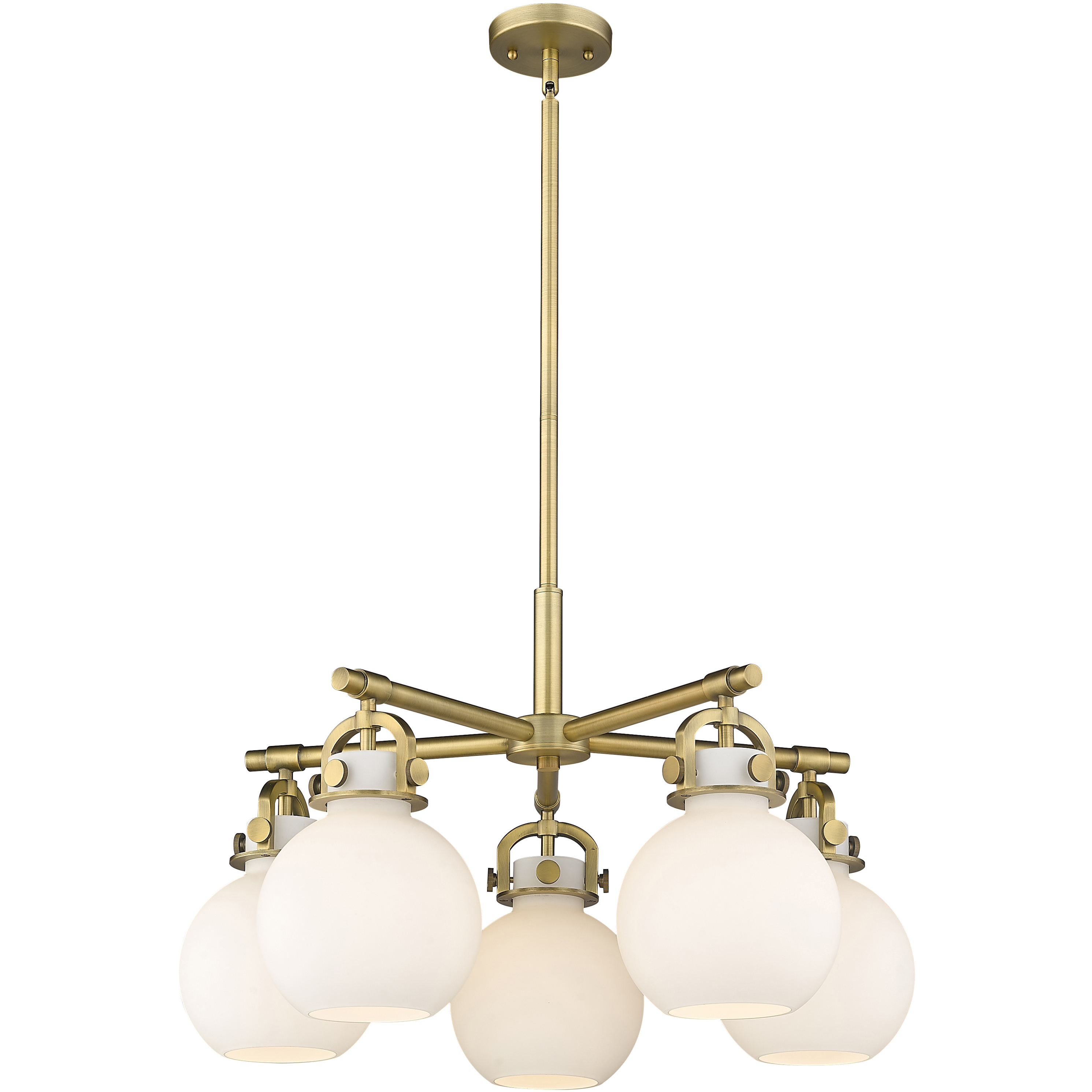 Newton Sphere 5 Light 26 inch Brushed Brass Chandelier Ceiling Light in Matte White Glass