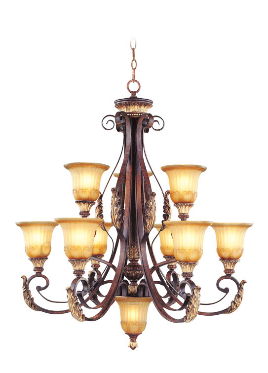 Villa Verona 10 Light 33.25 inch Verona Bronze with Aged Gold Leaf Accents Chandelier Ceiling Light
