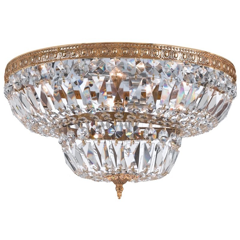 Waltham 6 Light 24 inch Olde Brass Flush Ceiling Light in Clear Hand Cut