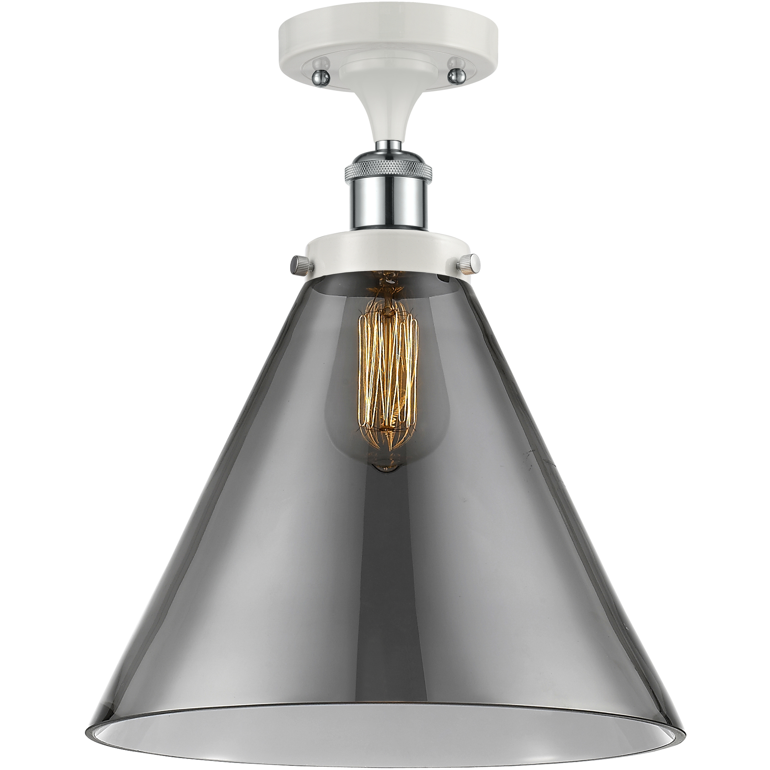 Ballston X-Large Cone LED 8 inch White and Polished Chrome Semi-Flush Mount Ceiling Light in Plated Smoke Glass