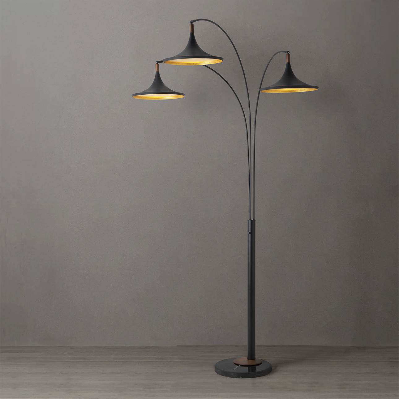 Lodi 90 inch 9 watt Matte Black and Walnut Arc Floor Lamp Portable Light
