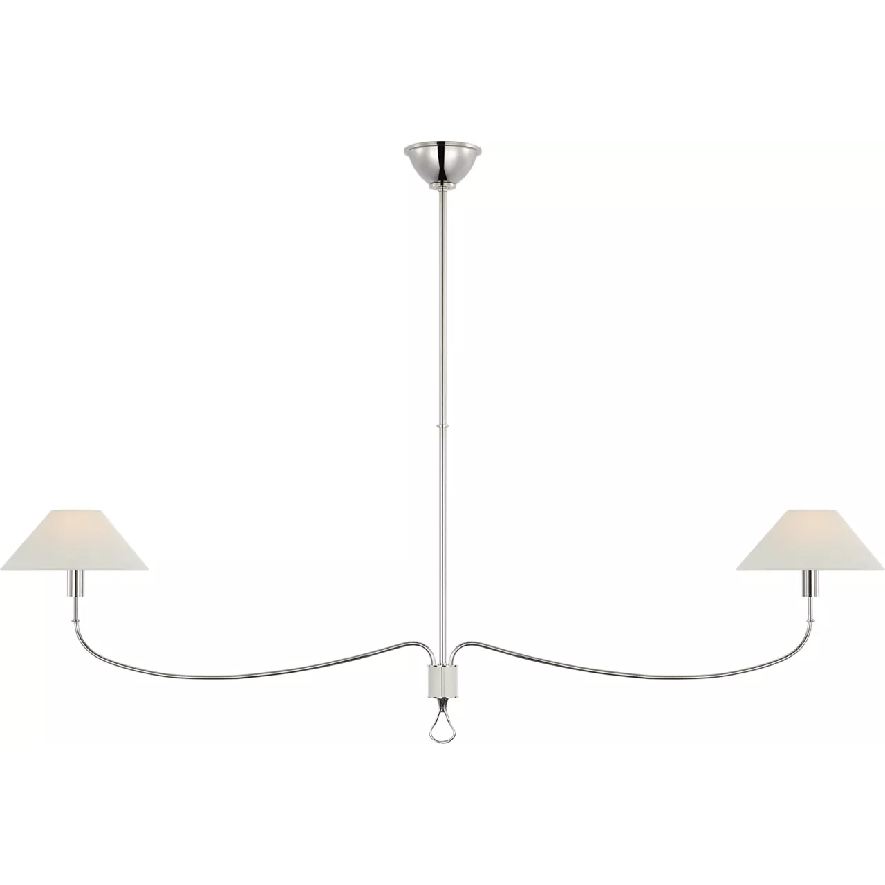Amber Lewis Griffin LED 62 inch Polished Nickel and Parchment Leather Linear Chandelier Ceiling Light, Grande