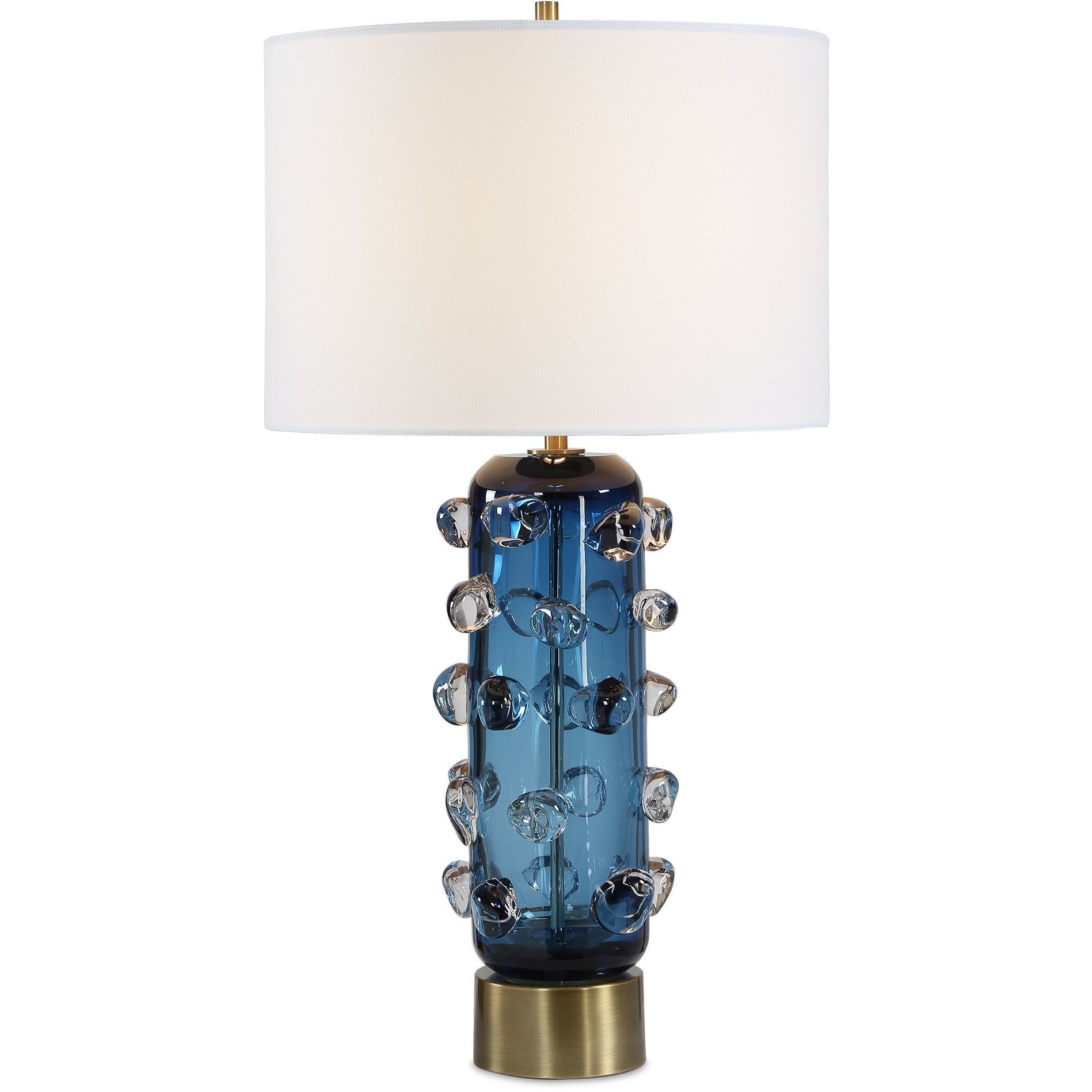 Aura 27.75 inch 150 watt Blue Glass and Brushed Brass Table Lamp Portable Light