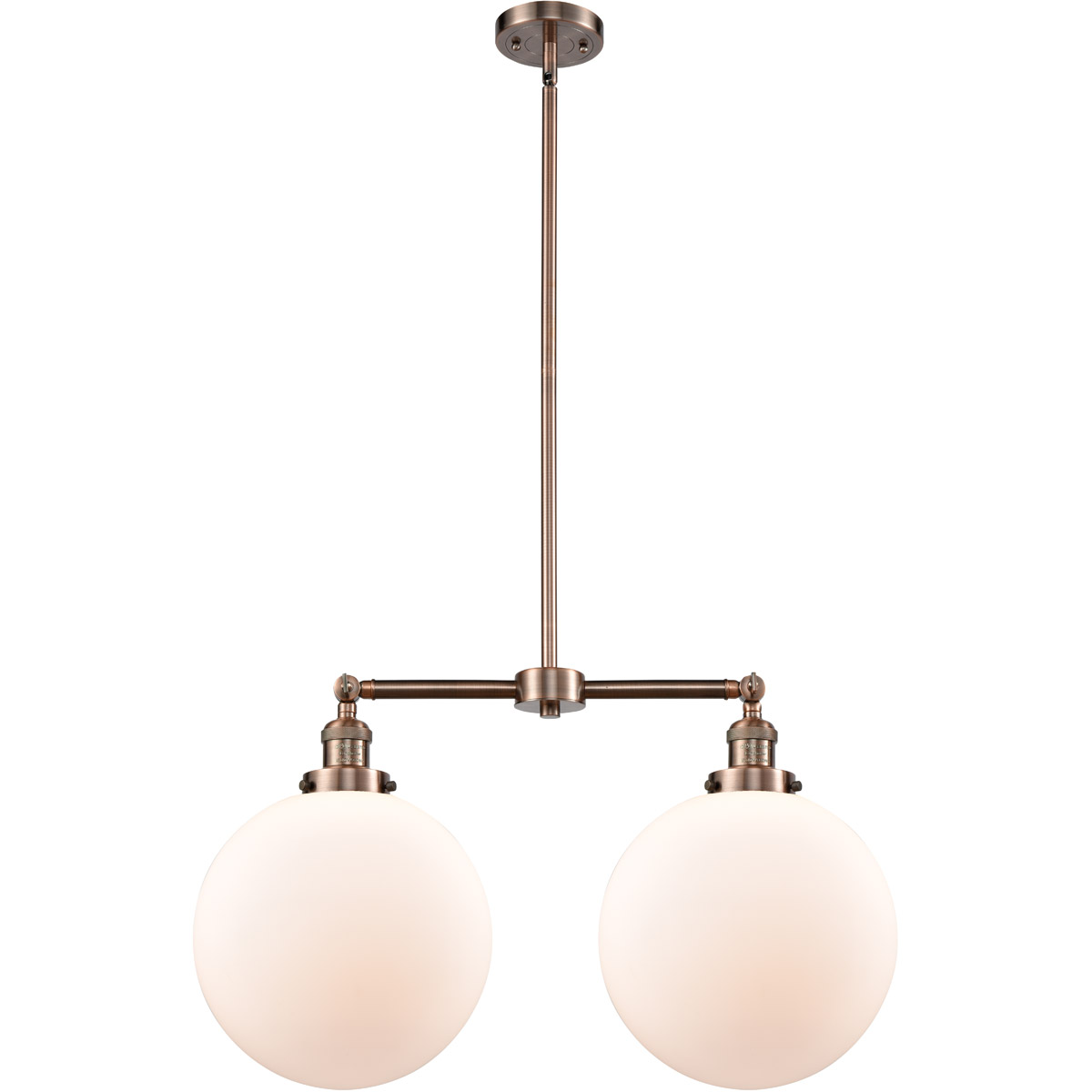 Franklin Restoration XX-Large Beacon 2 Light 27 inch Antique Copper Island Light Ceiling Light in Matte White Glass, Franklin Restoration