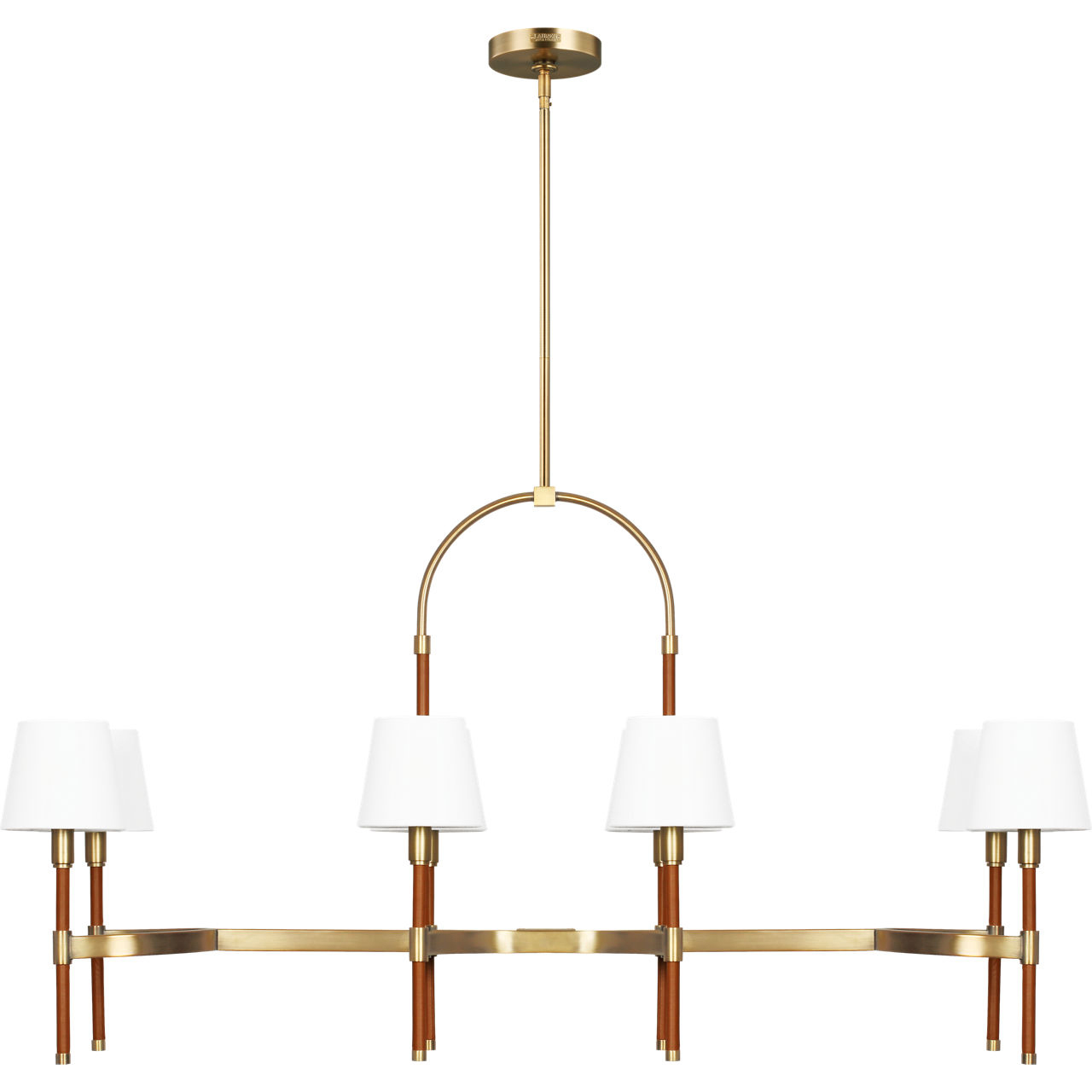 Katie 8 Light 48.88 inch Time Worn Brass / Saddle Leather Linear Chandelier Ceiling Light