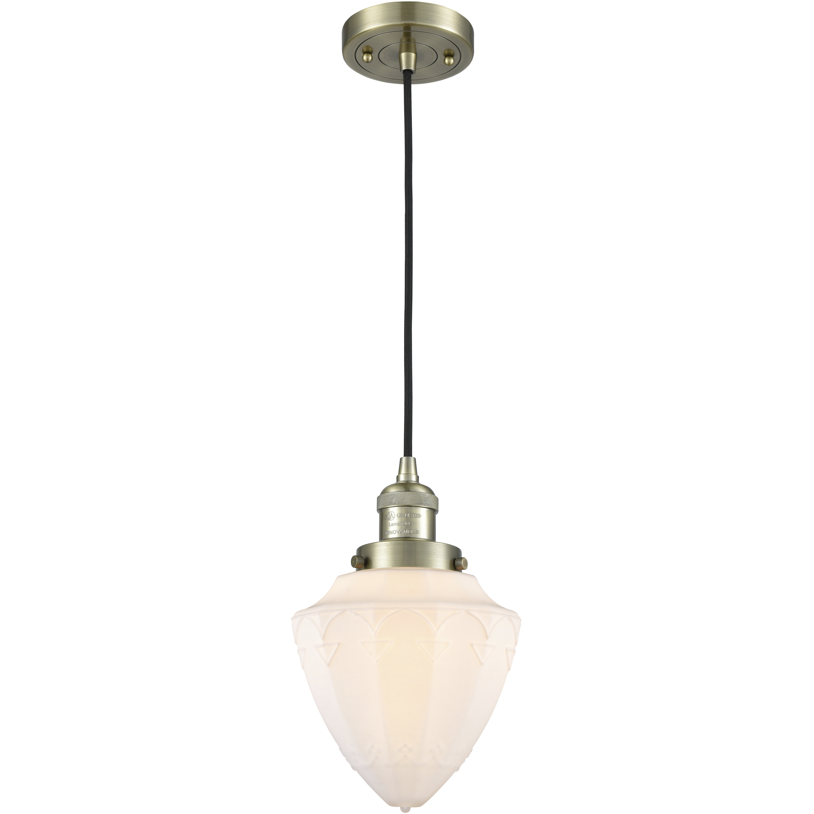 Franklin Restoration Bullet 1 Light 7 inch Antique Brass Mini Pendant Ceiling Light in Incandescent, Matte White