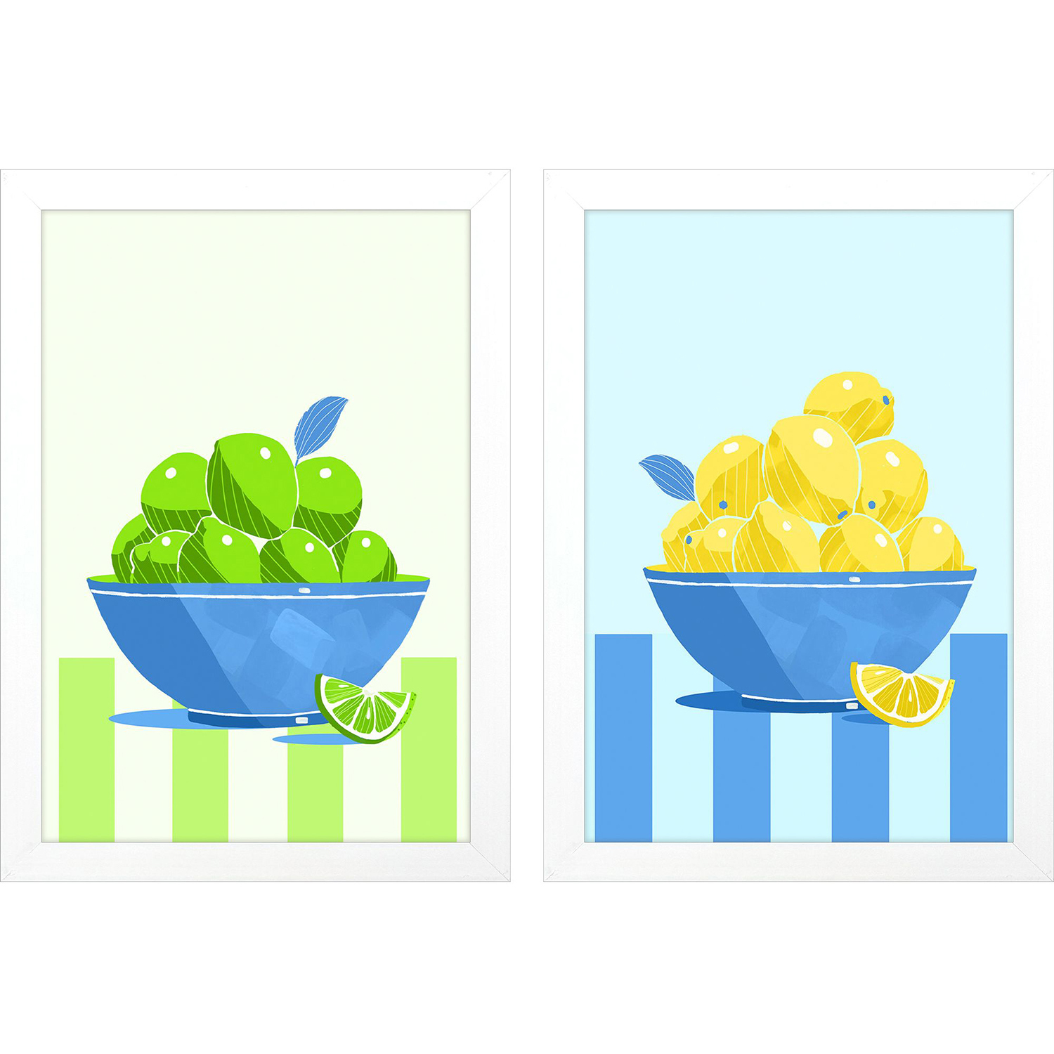 Fruit Bowls Blue and Multi and Orange and Green Framed Art, Propac