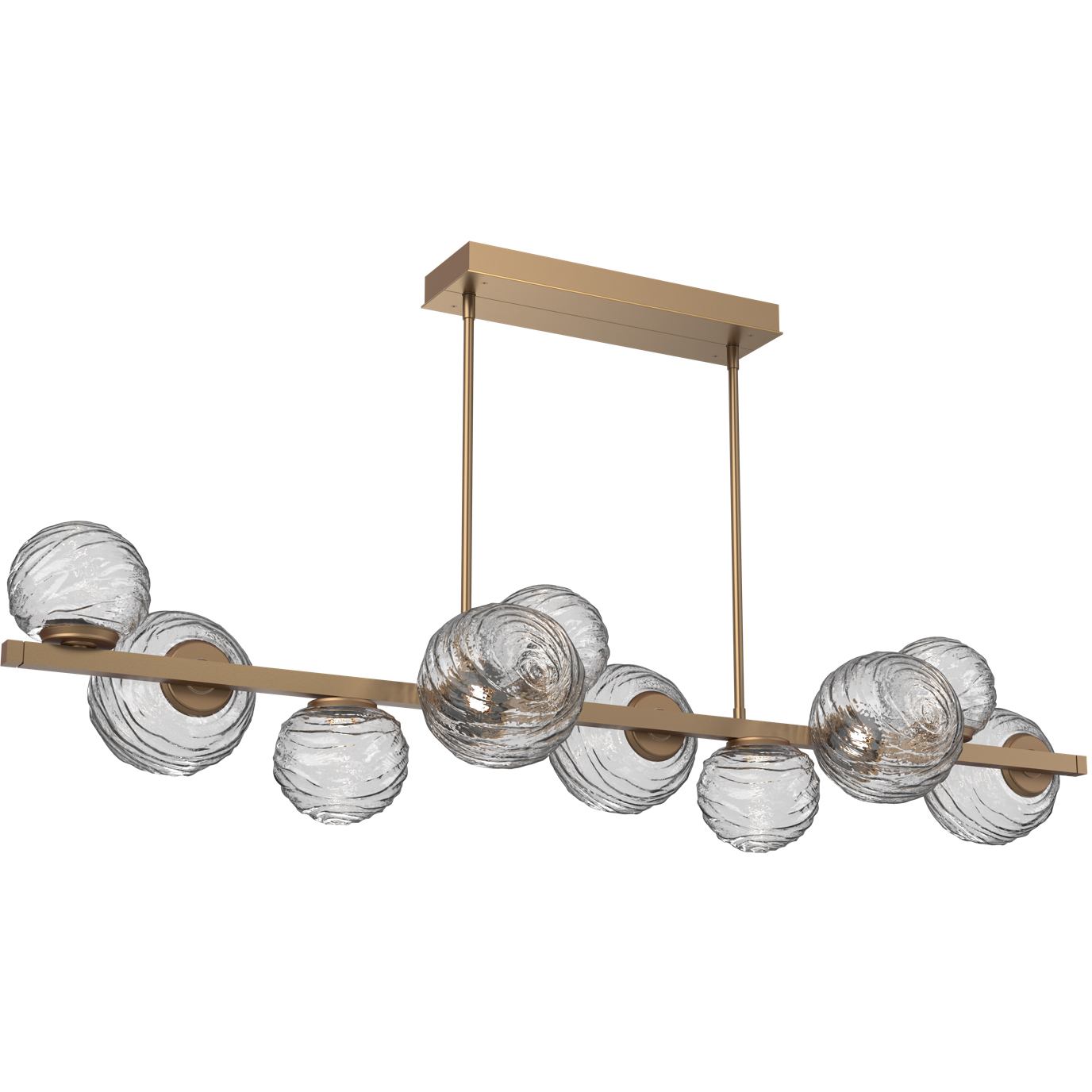 Gaia LED 60 inch Novel Brass Linear Multi-Pendant Ceiling Light in Clear, 2700K LED, Twisted Branch