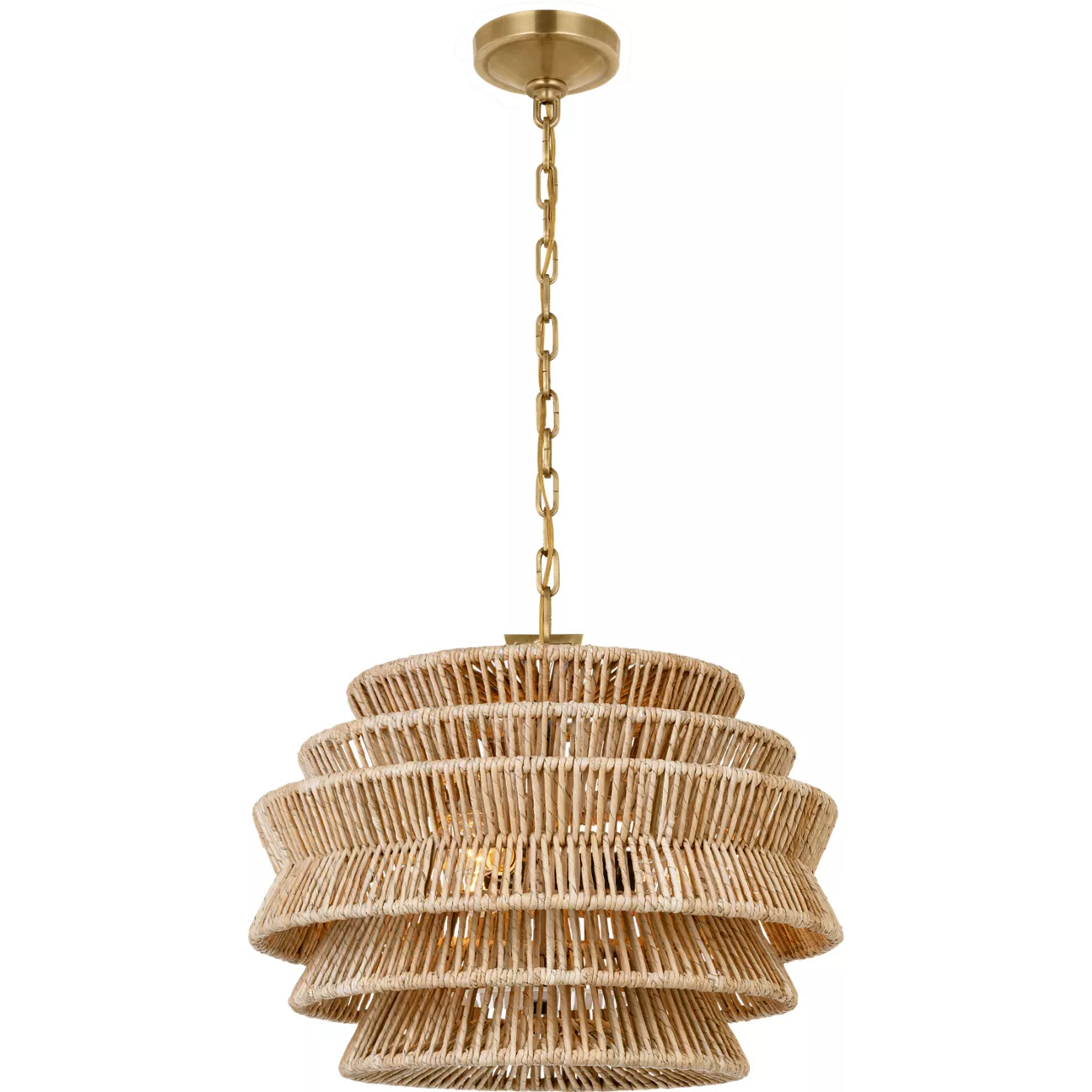 Chapman & Myers Antigua LED 22 inch Antique-Burnished Brass and Natural Abaca Drum Chandelier Ceiling Light, Small