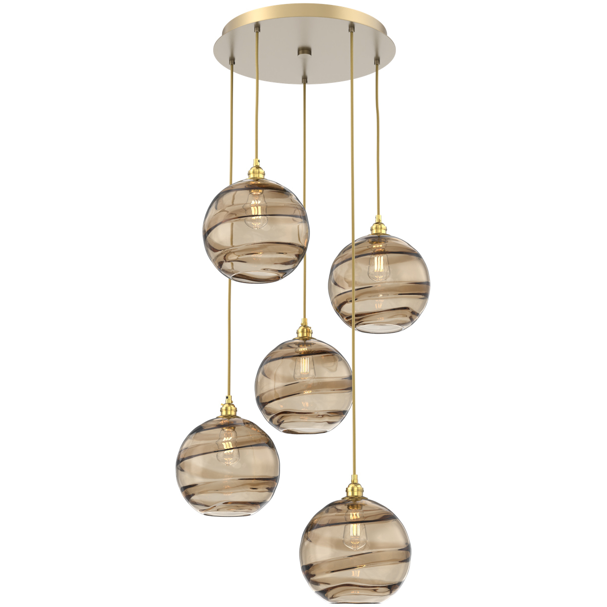 Terra 5 Light Gilded Brass Chandelier Ceiling Light, Round Multi-Port