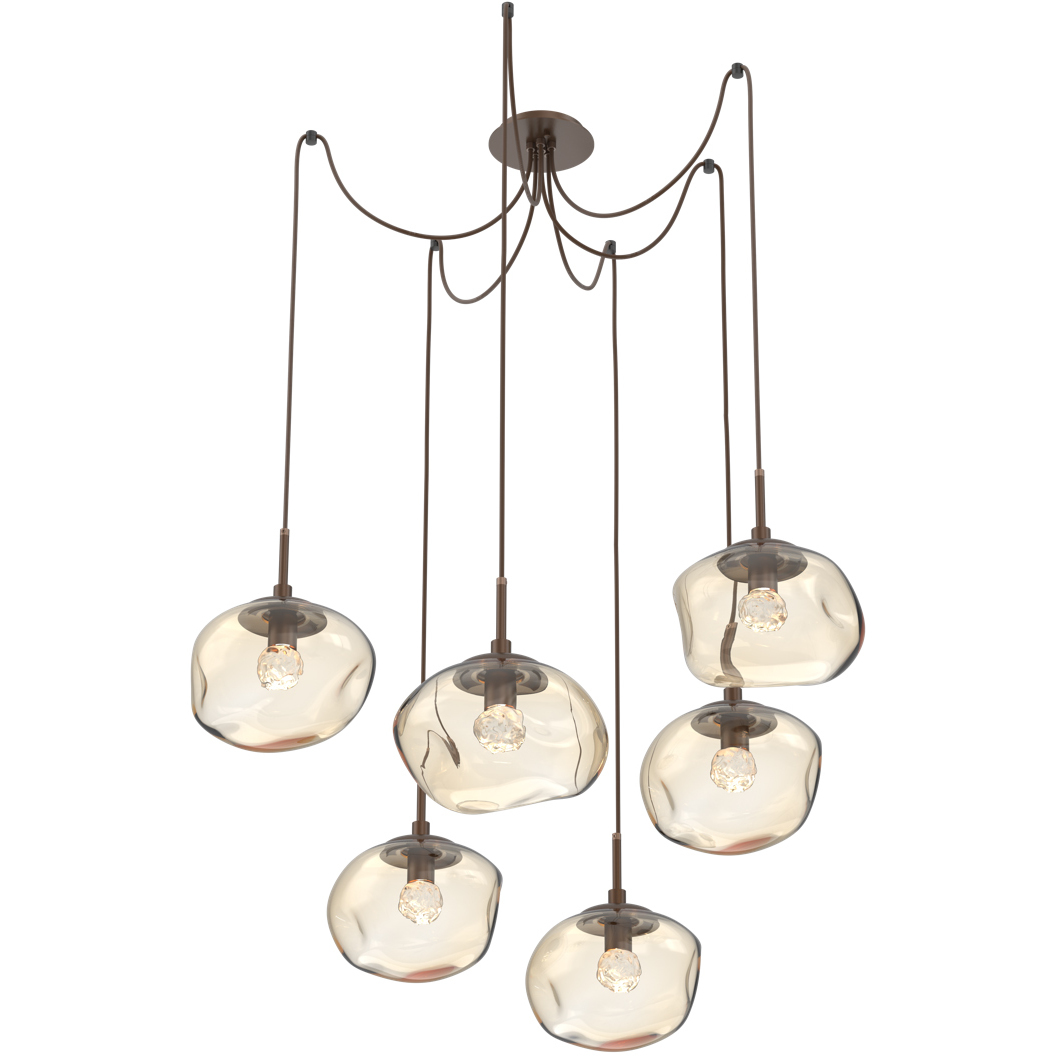 Nova LED 19 inch Burnished Bronze Swag Multi-Pendant Ceiling Light in 3000K LED, Floret Inner - Amber Outer