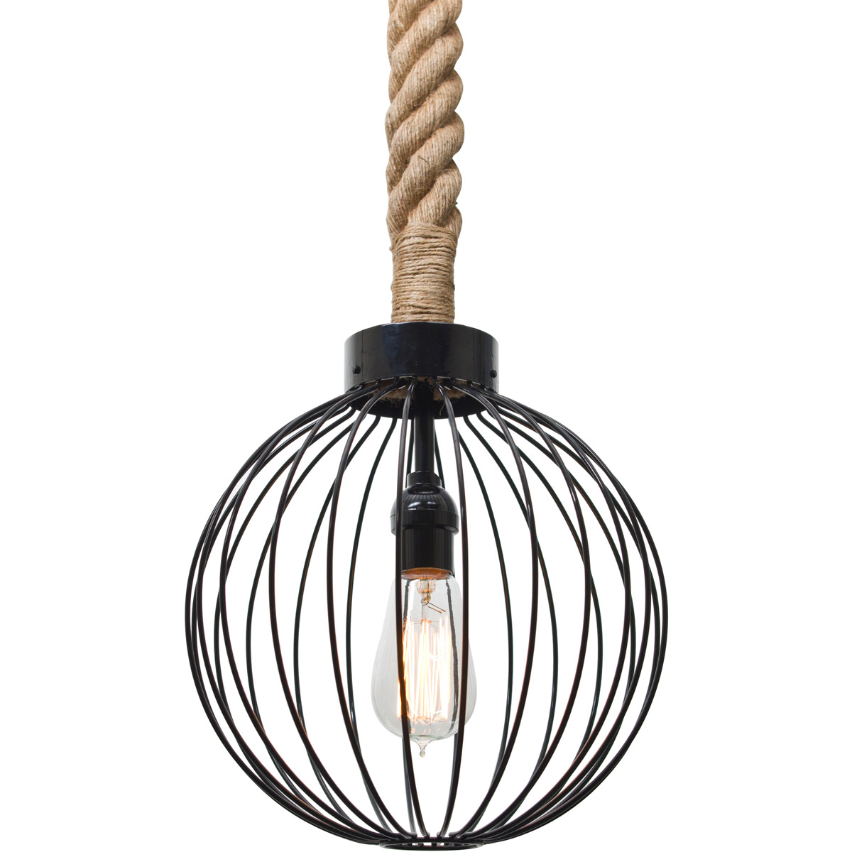 Sultana 1 Light Black Rope Pendant Ceiling Light