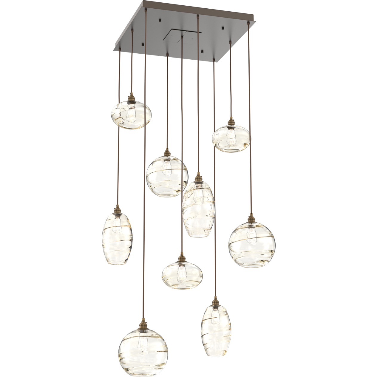 Misto 9 Light 30.6 inch Flat Bronze Chandelier Ceiling Light in Misto Amber, Square Multi-Port