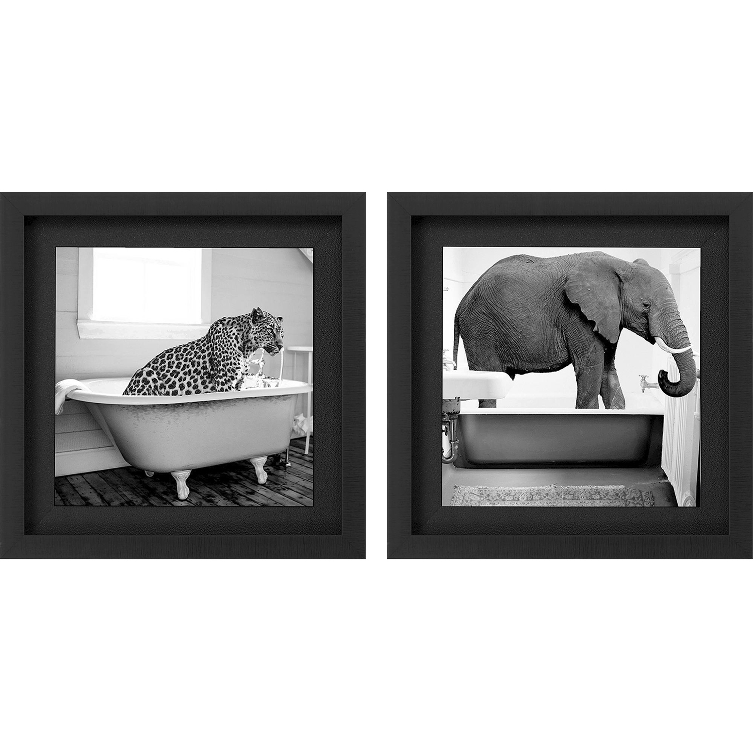Safari Bath White and Black and Gray Framed Art