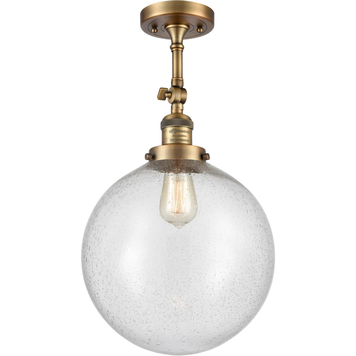 Franklin Restoration XX-Large Beacon LED 12 inch Brushed Brass Semi-Flush Mount Ceiling Light in Seedy Glass, Franklin Restoration
