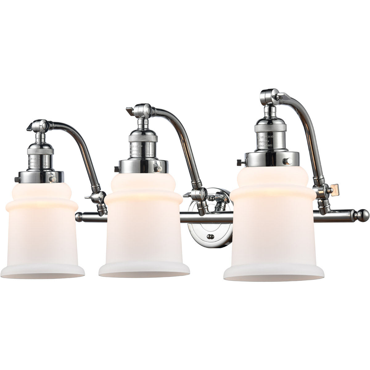 Franklin Restoration Canton 3 Light 28 inch Polished Chrome Bath Vanity Light Wall Light in Matte White Glass, Franklin Restoration