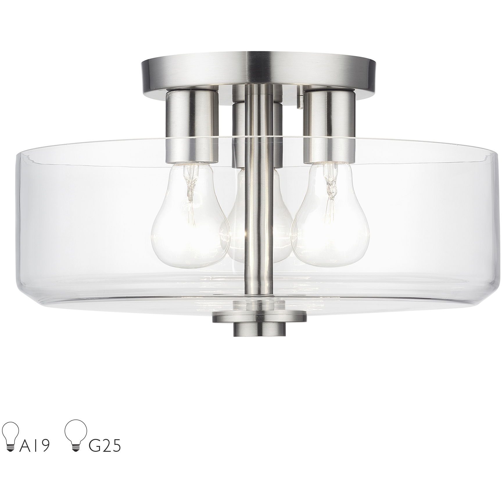 Livex Lighting 46123-91 Whitworth 3 Light 14.5 inch Brushed Nickel Semi-Flush  Ceiling Light, image size:1728x1728