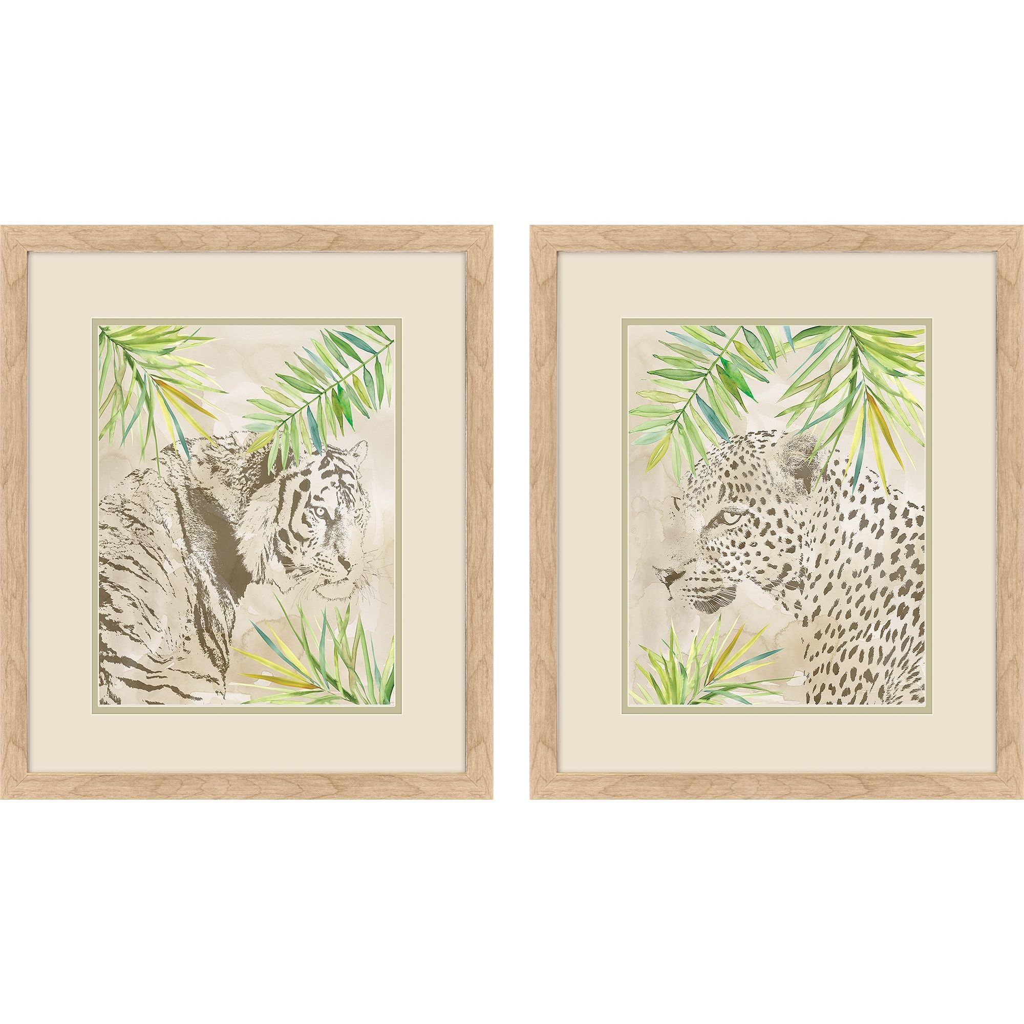 Boho Jungle Cat Brown and Green and Beige Framed Art, Propac