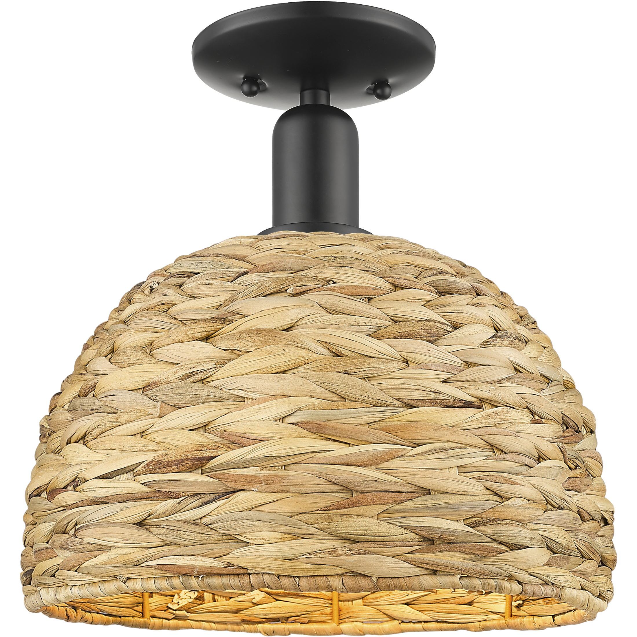Arcadia Woven Rattan 1 Light 12 inch Matte Black Semi-Flush Mount Ceiling Light