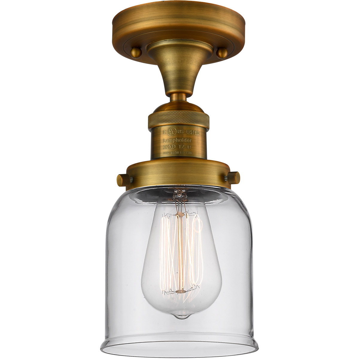 Franklin Restoration Small Bell LED 5 inch Brushed Brass Semi-Flush Mount Ceiling Light in Clear Glass, Franklin Restoration