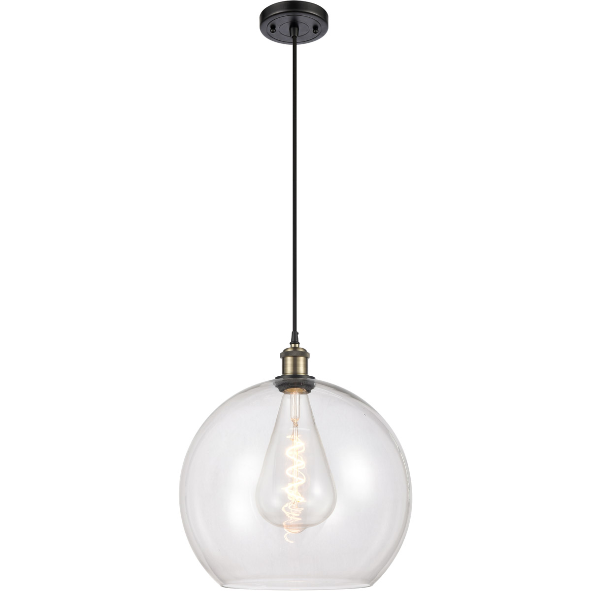 Ballston Athens 1 Light 13.75 inch Black Antique Brass Pendant Ceiling Light in Clear Glass, Black Textured