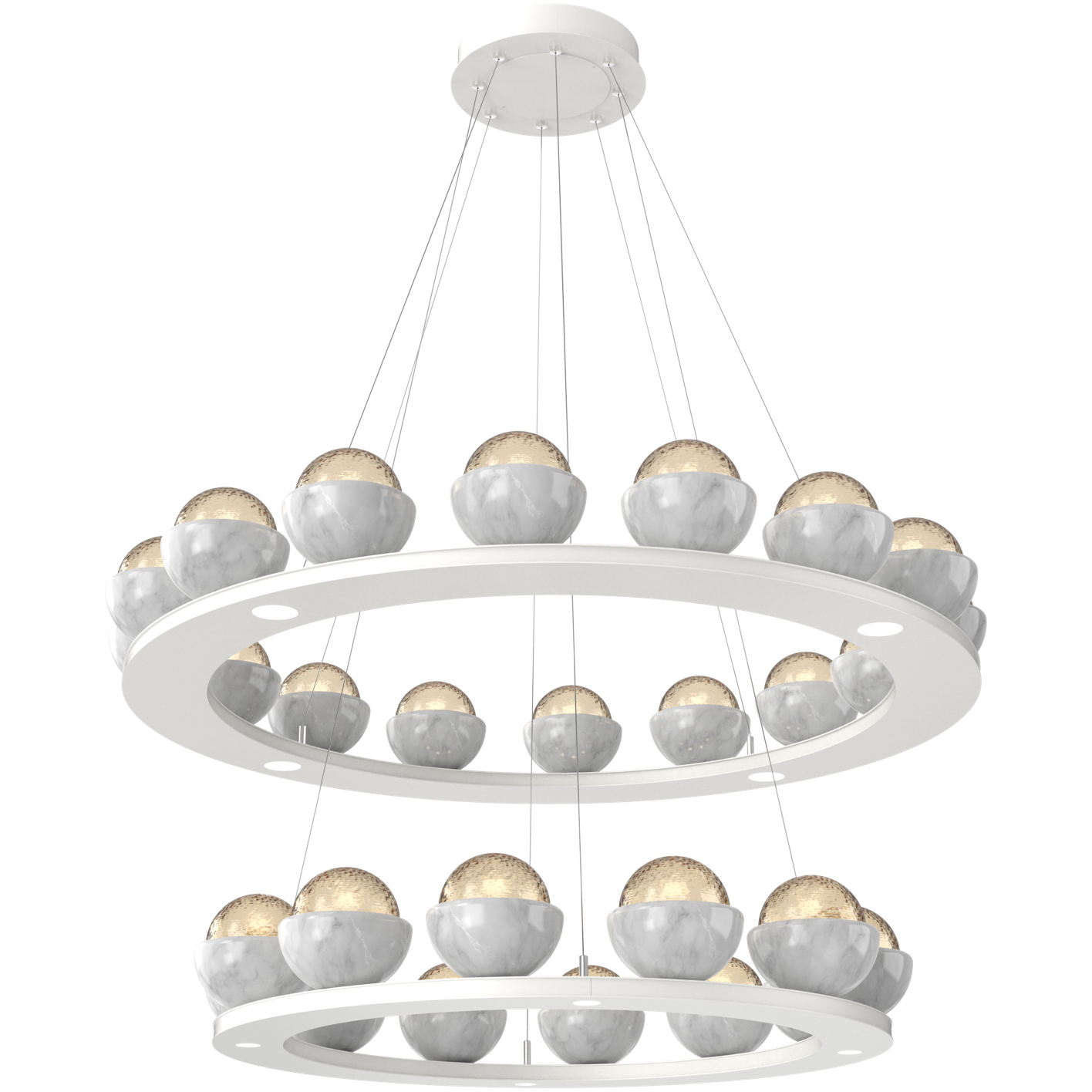 Cabochon LED 46.8 inch Salt White with White Marble Chandelier Ceiling Light in 3000K LED, Amber, Two-Tier