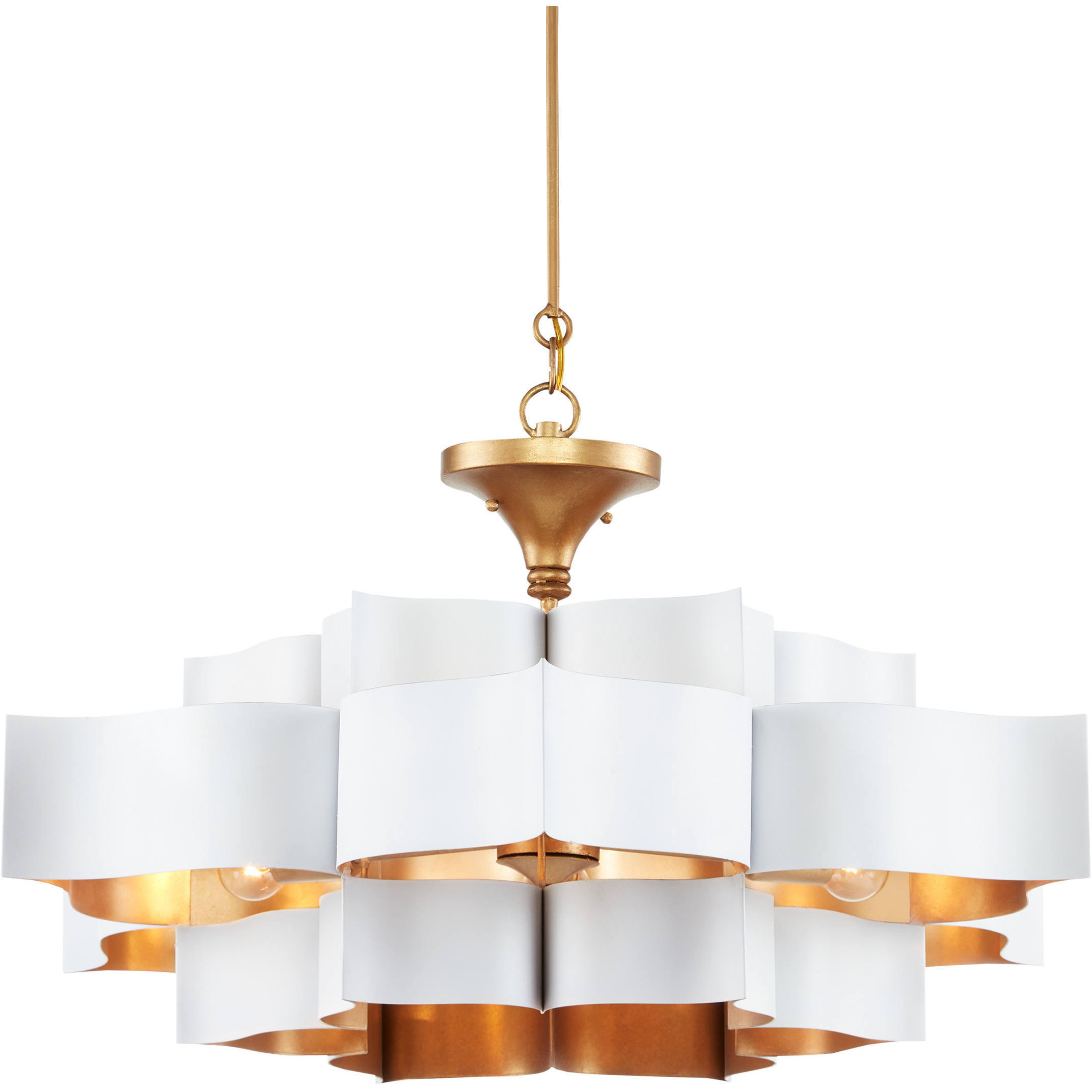 Grand Lotus 6 Light 30 inch Sugar White and Contemporary Gold Leaf Chandelier Ceiling Light, Large