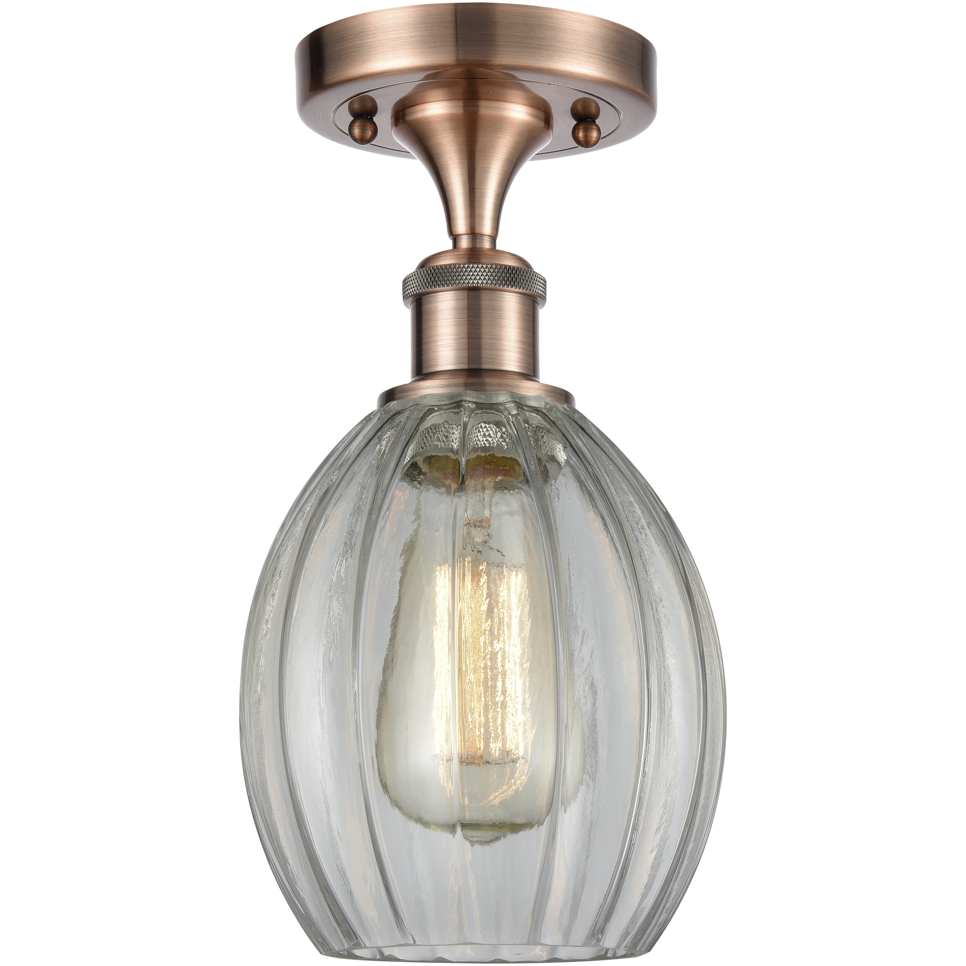Eaton 1 Light 5.5 inch Antique Copper Semi-Flush Mount Ceiling Light in Clear Glass