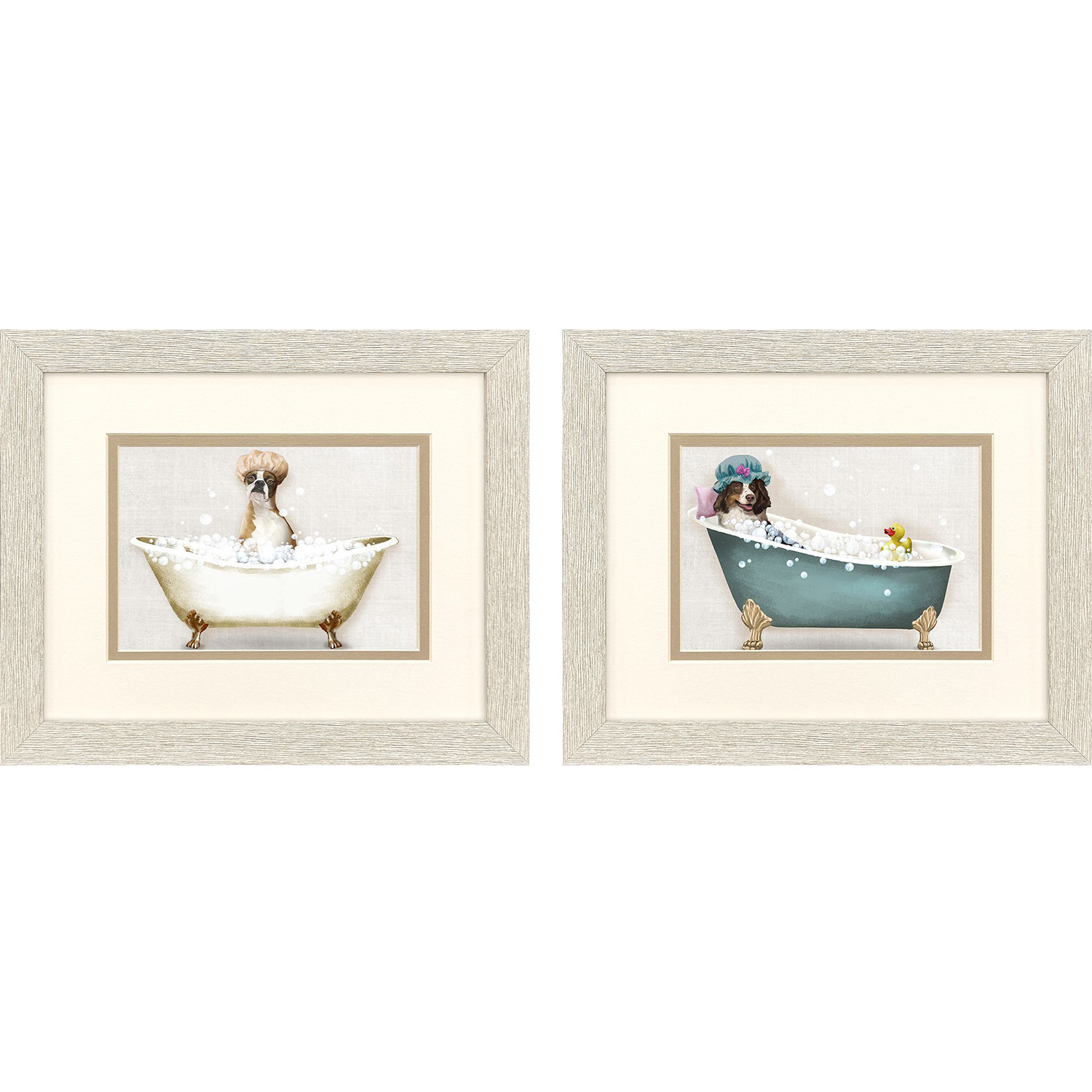 Bath Dogs Multi and Blue and Brown and Pink Framed Art, Propac