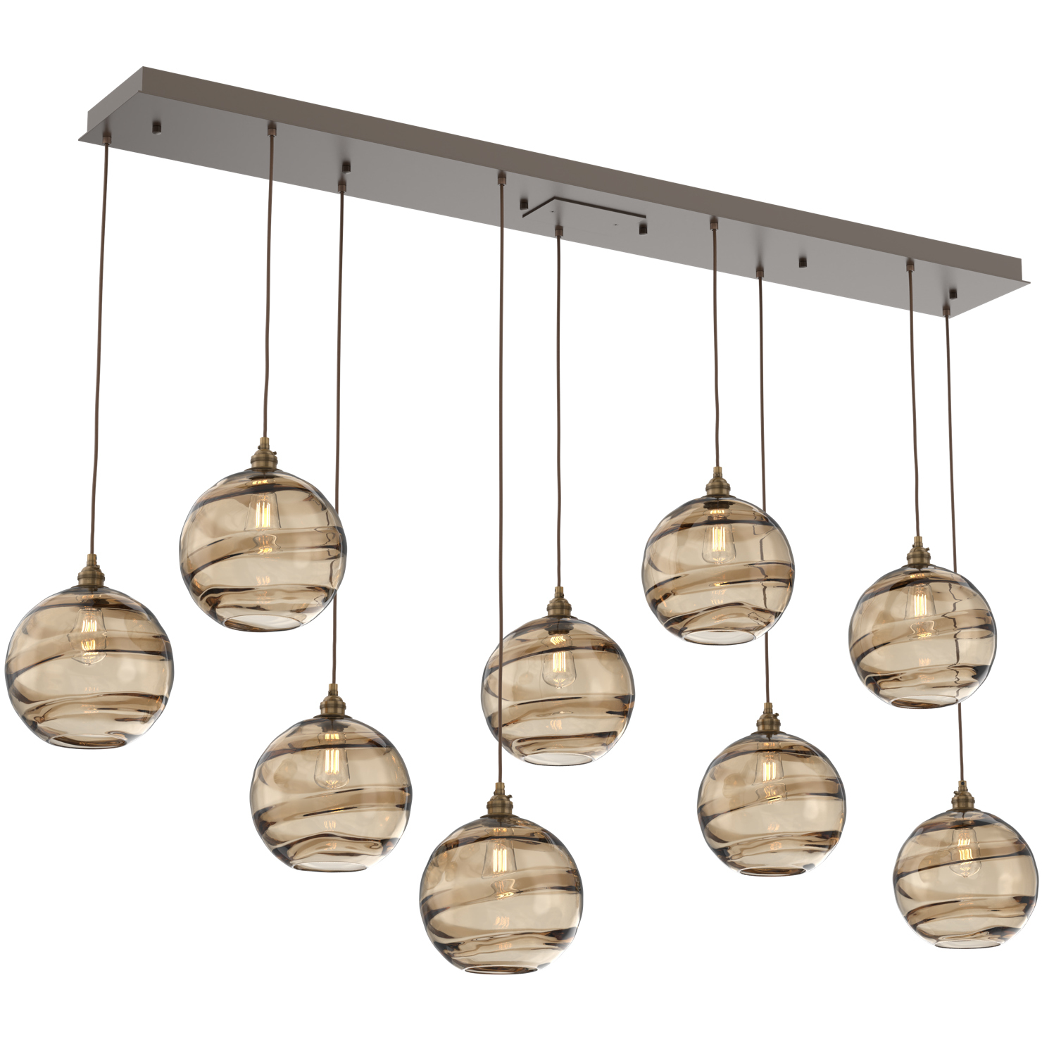 Terra 9 Light Flat Bronze Linear Pendant Ceiling Light in Terra Bronze, Multi-Port