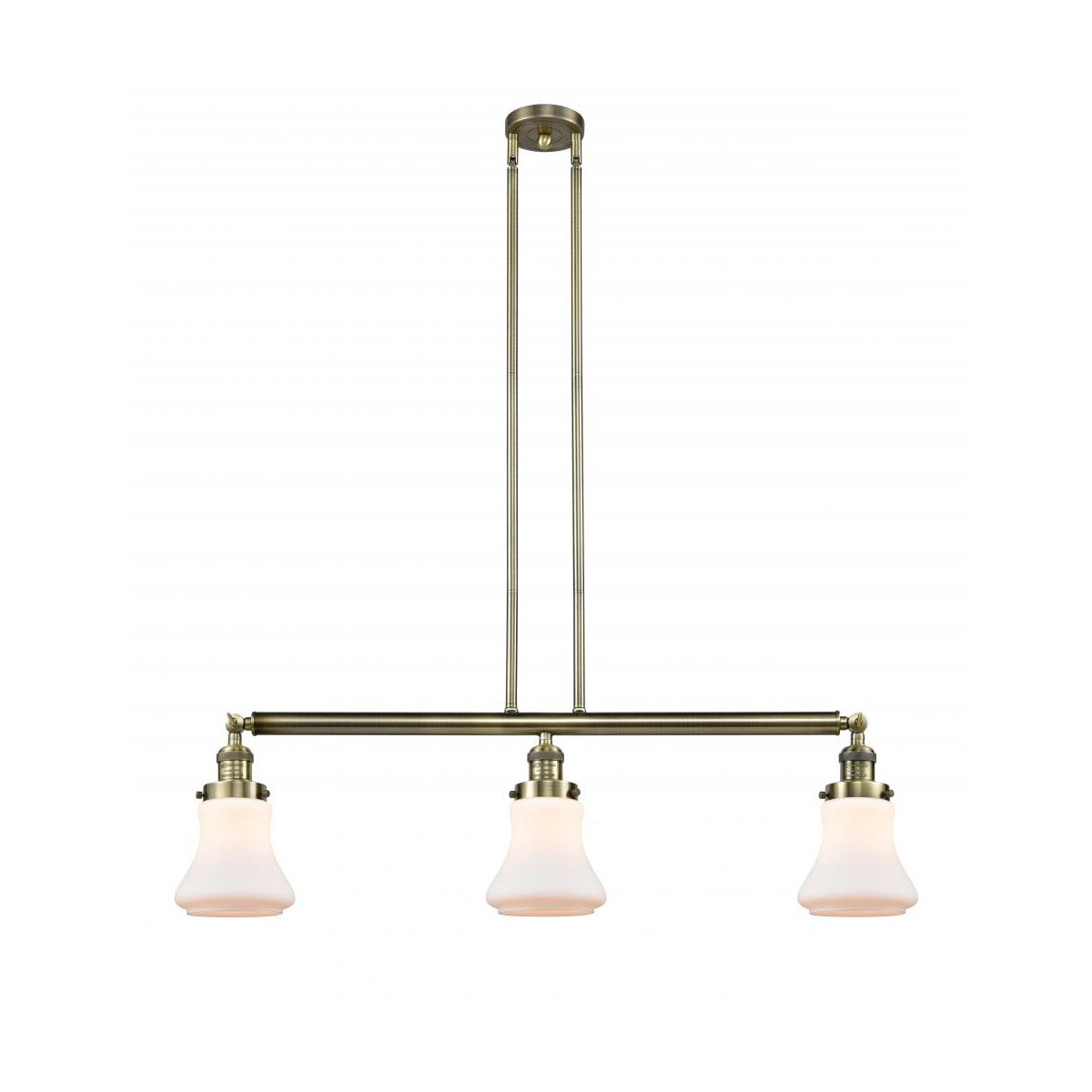 Franklin Restoration Bellmont 3 Light 39 inch Antique Brass Island Light Ceiling Light in Incandescent, Matte White Glass, Franklin Restoration