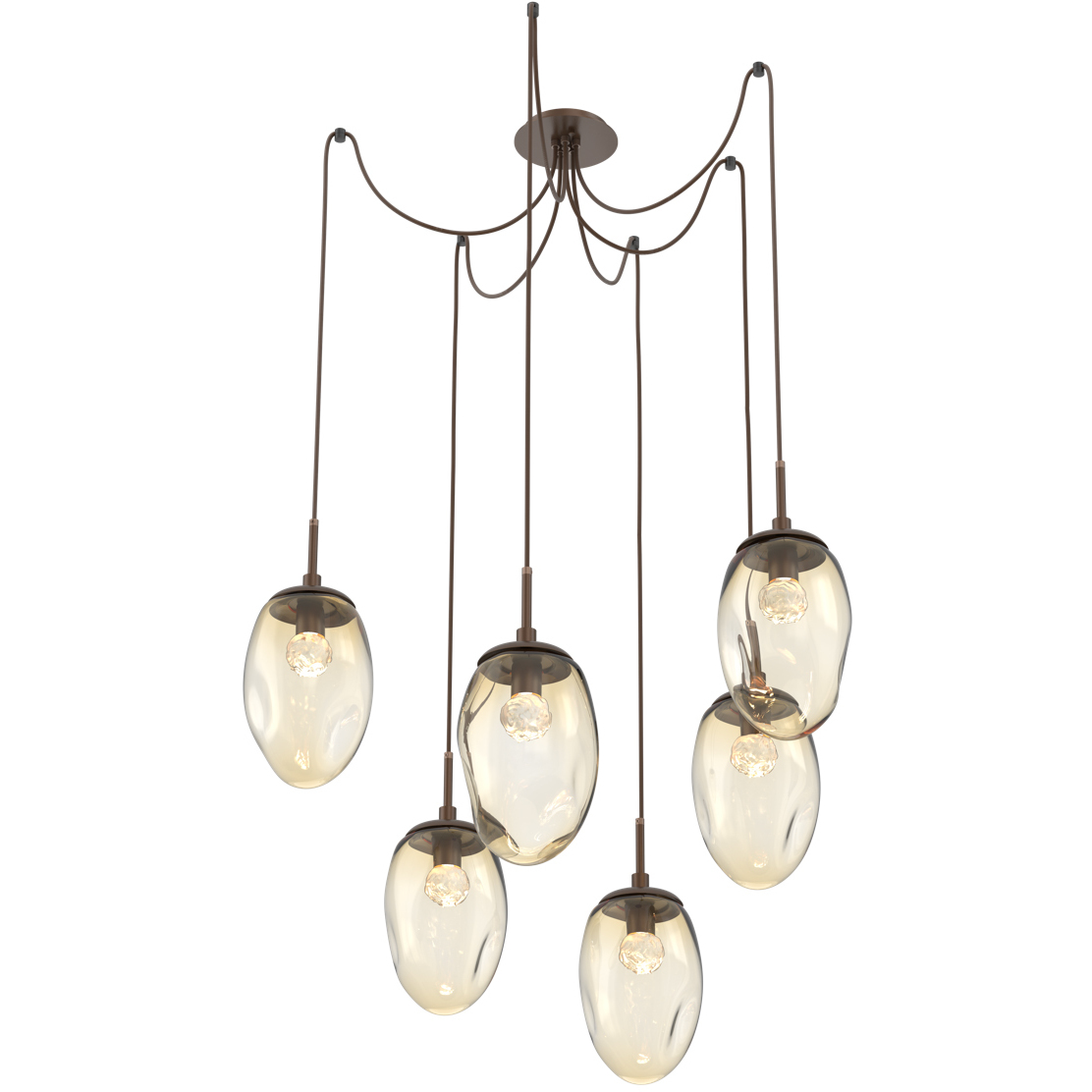 Meteo LED 17 inch Burnished Bronze Swag Multi-Pendant Ceiling Light in 3000K LED, Floret Inner - Amber Outer