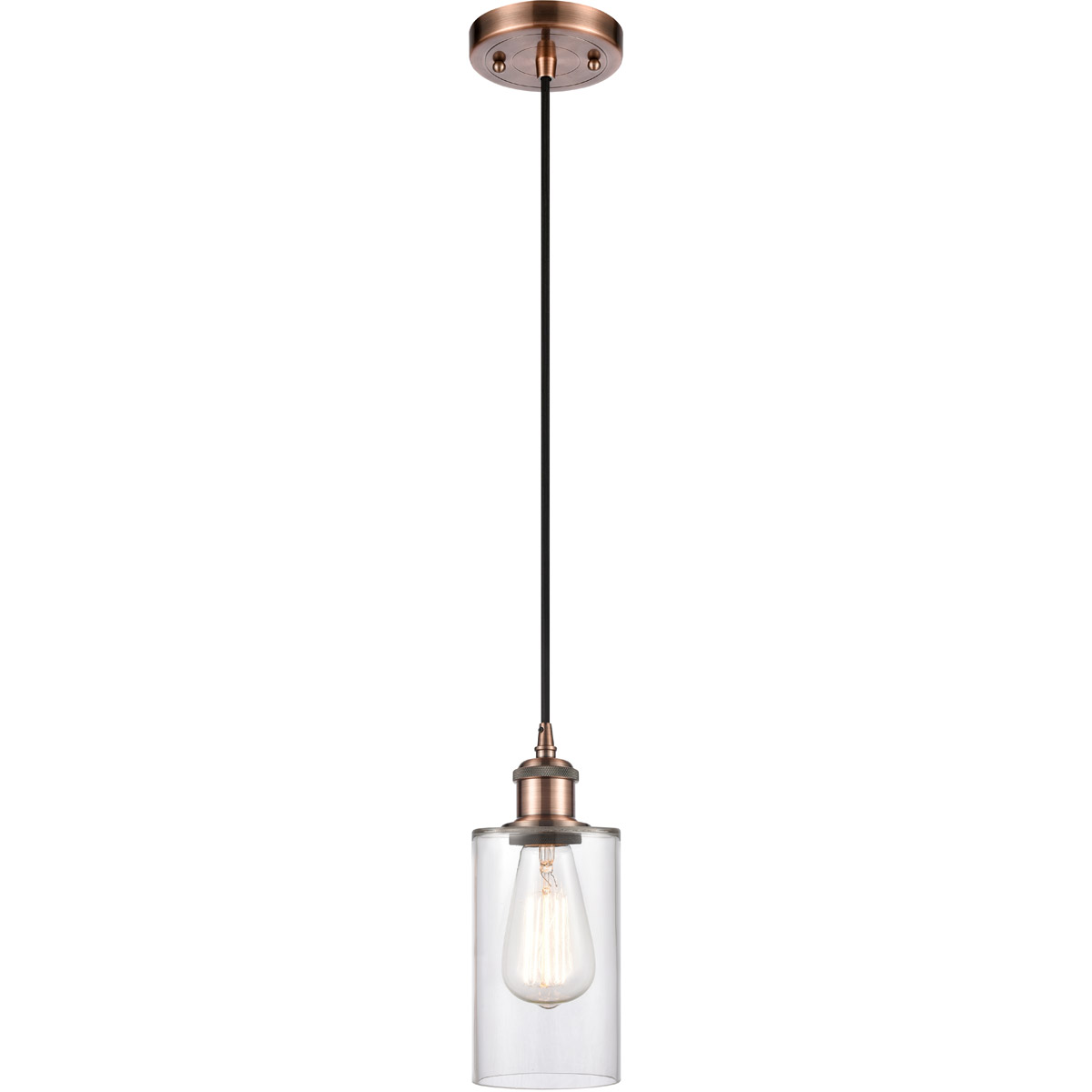 Ballston Clymer LED 3.88 inch Antique Copper Mini Pendant Ceiling Light in Clear Glass, Black Textured, Ballston