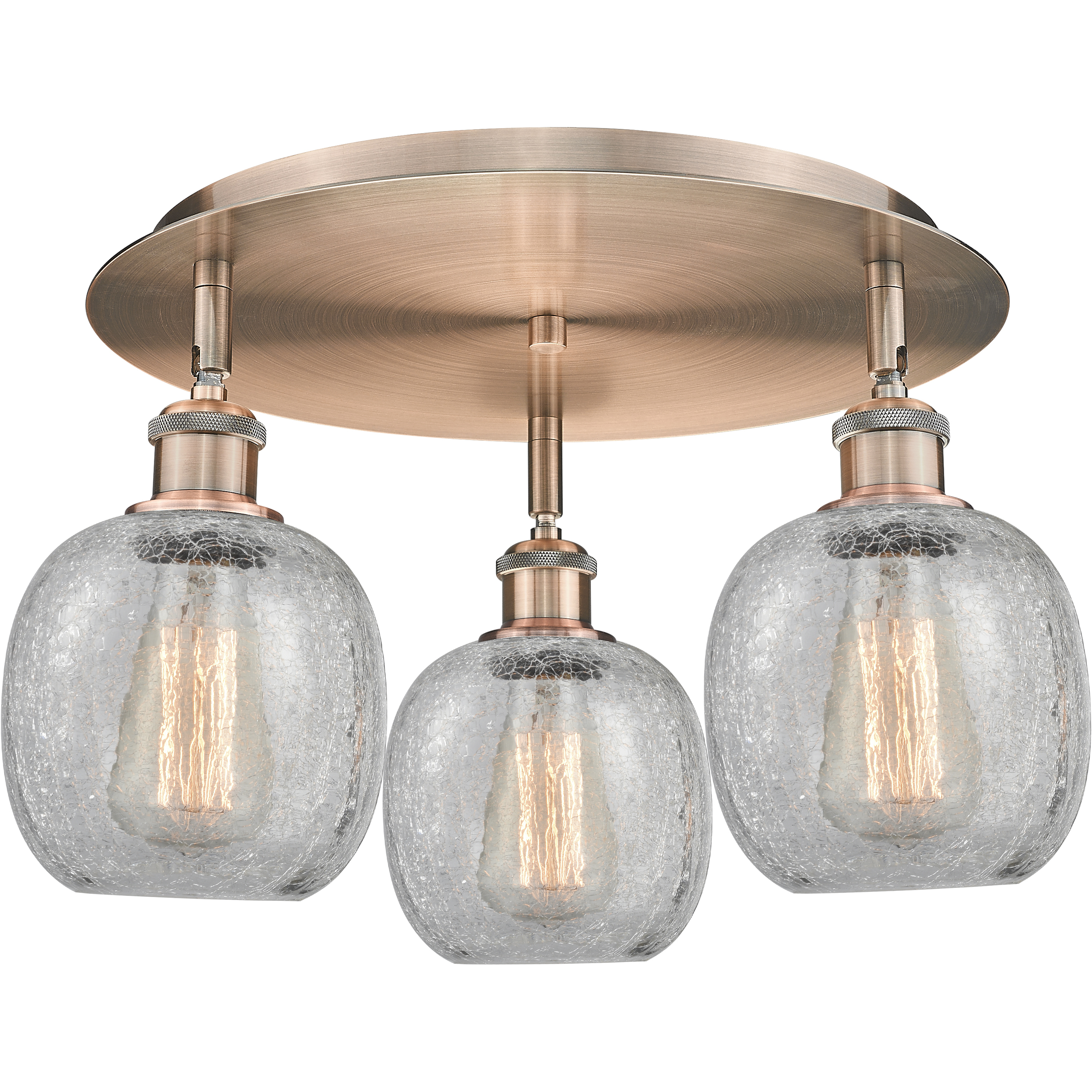 Belfast 3 Light 17.75 inch Antique Copper Flush Mount Ceiling Light in Clear Crackle