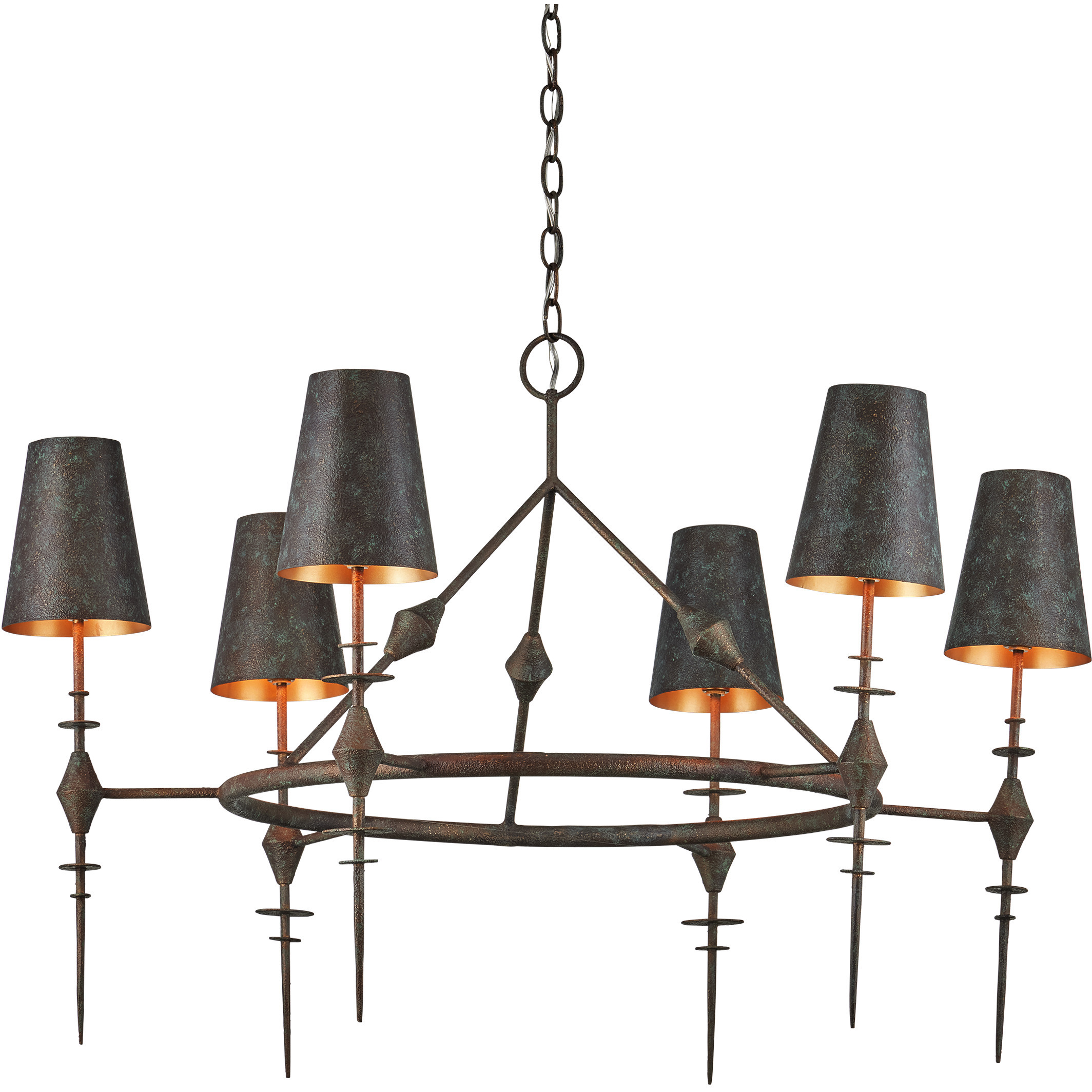 Anselm 6 Light 39.5 inch Verde Bronze and Contemporary Gold Chandelier Ceiling Light