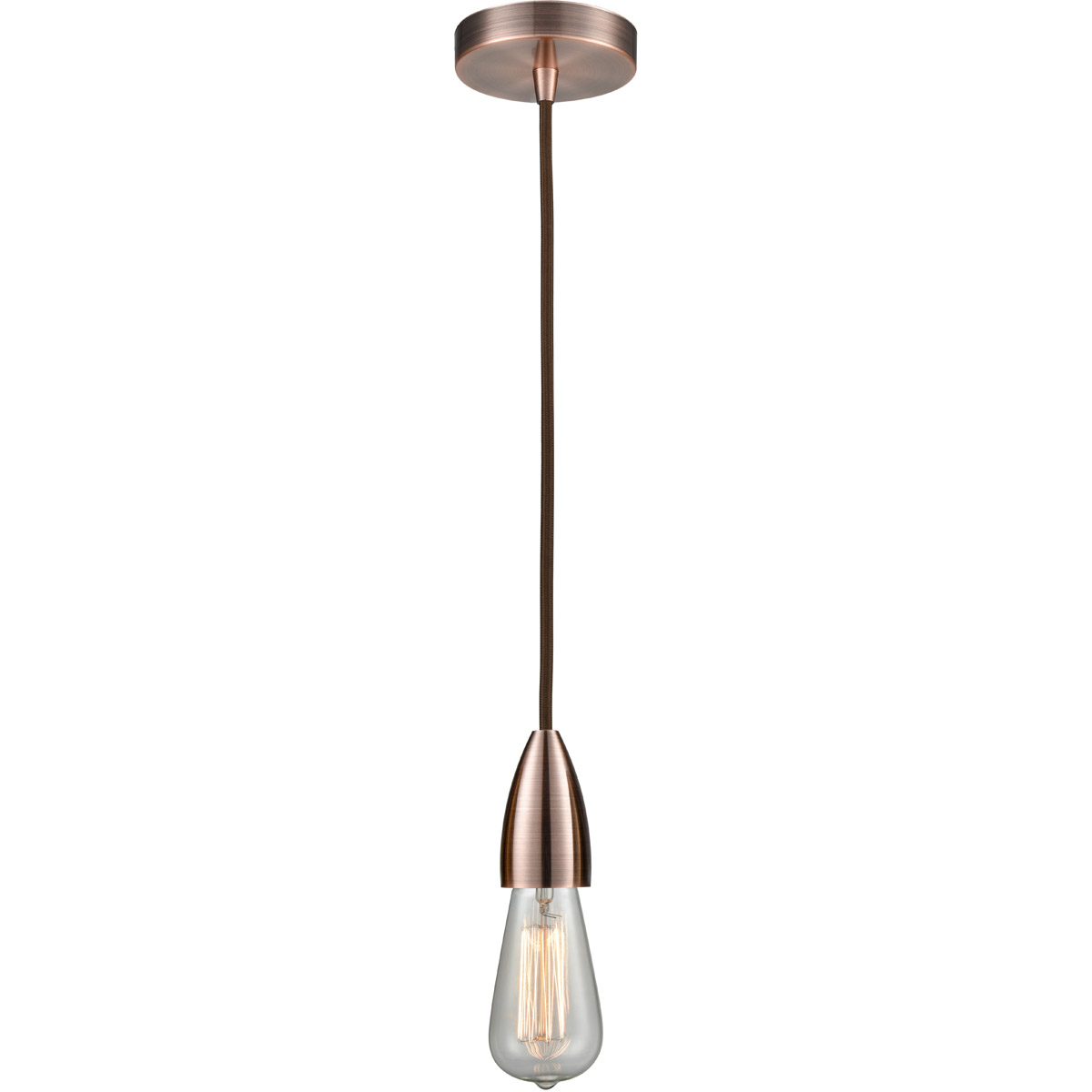 Fairchild Bare Bulb 1 Light 2 inch Antique Copper Mini Pendant Ceiling Light in Brown, Fairchild