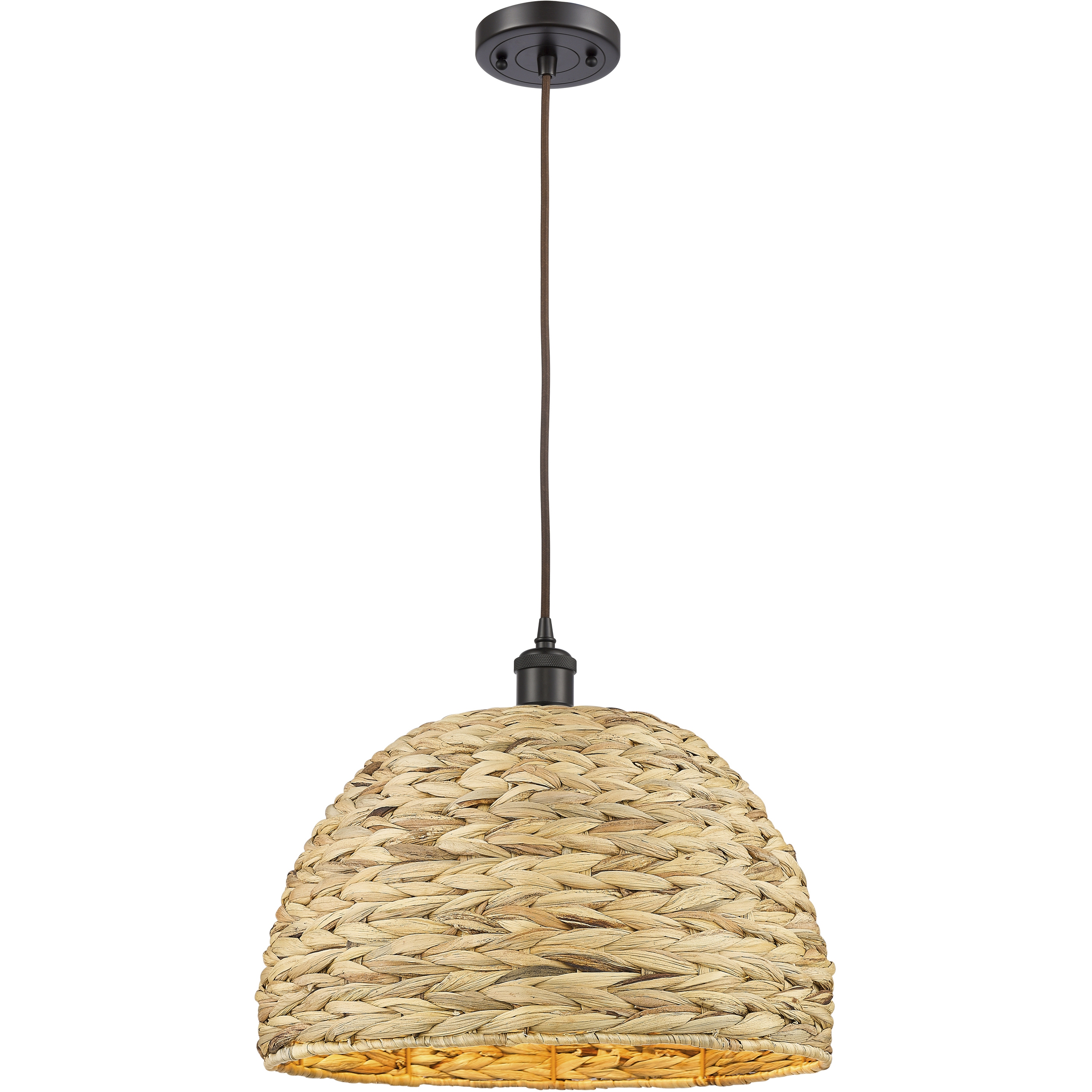 Woven Rattan 1 Light 15.75 inch Oil Rubbed Bronze Pendant Ceiling Light in Oil Rubbed Bronze and Natural