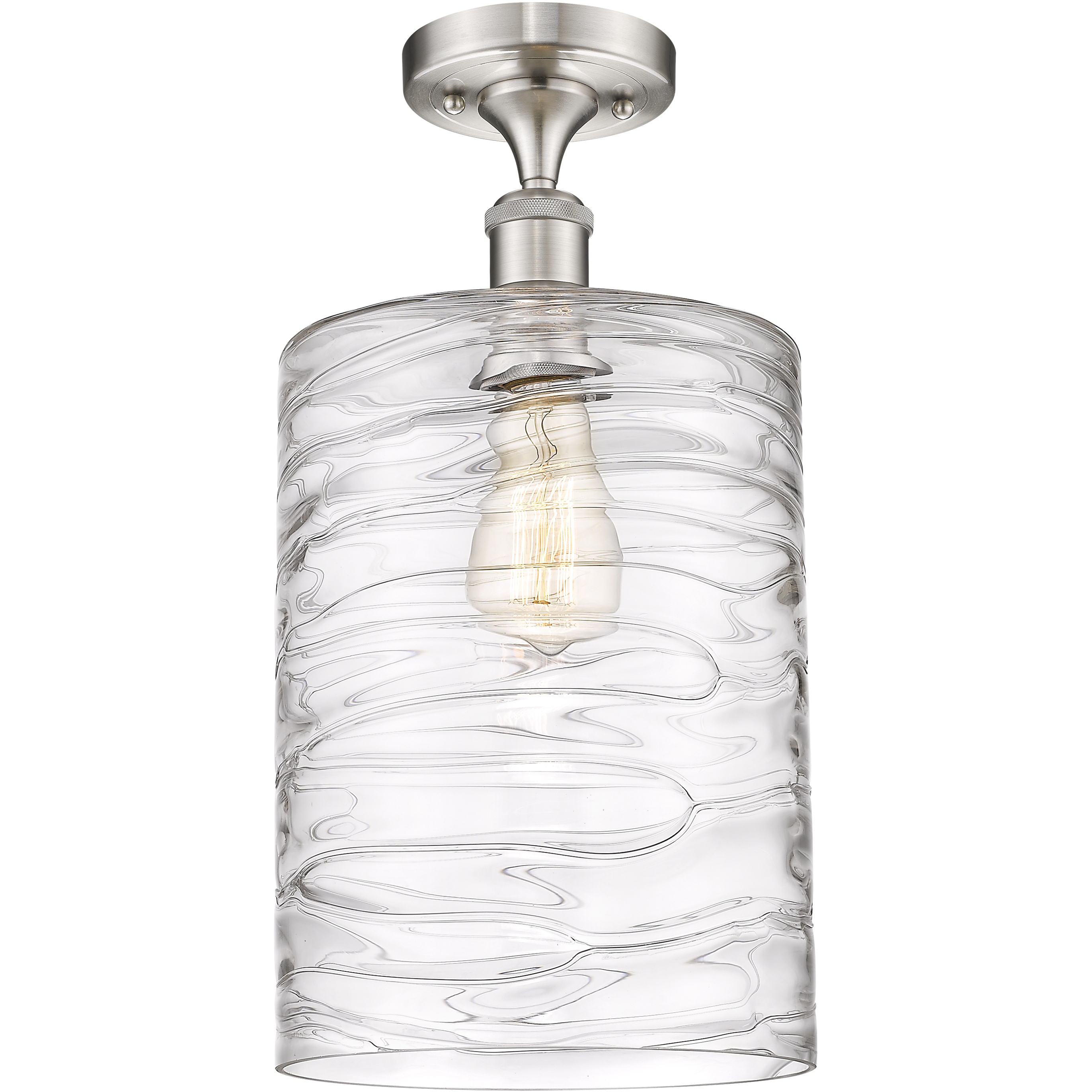 Edison Cobbleskill 1 Light 9 inch Brushed Satin Nickel Semi-Flush Mount Ceiling Light in Deco Swirl Glass