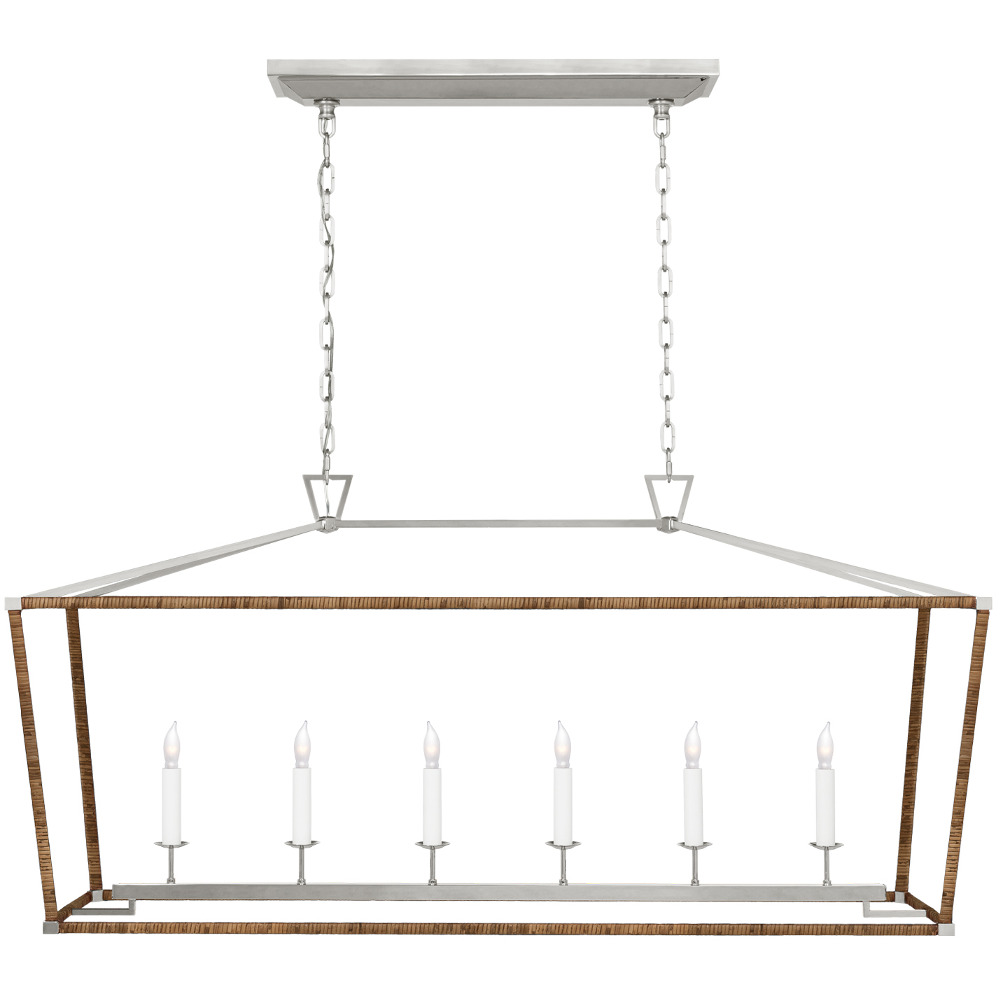 Chapman & Myers Darlana5 LED 54 inch Polished Nickel and Natural Rattan Linear Lantern Ceiling Light, Large