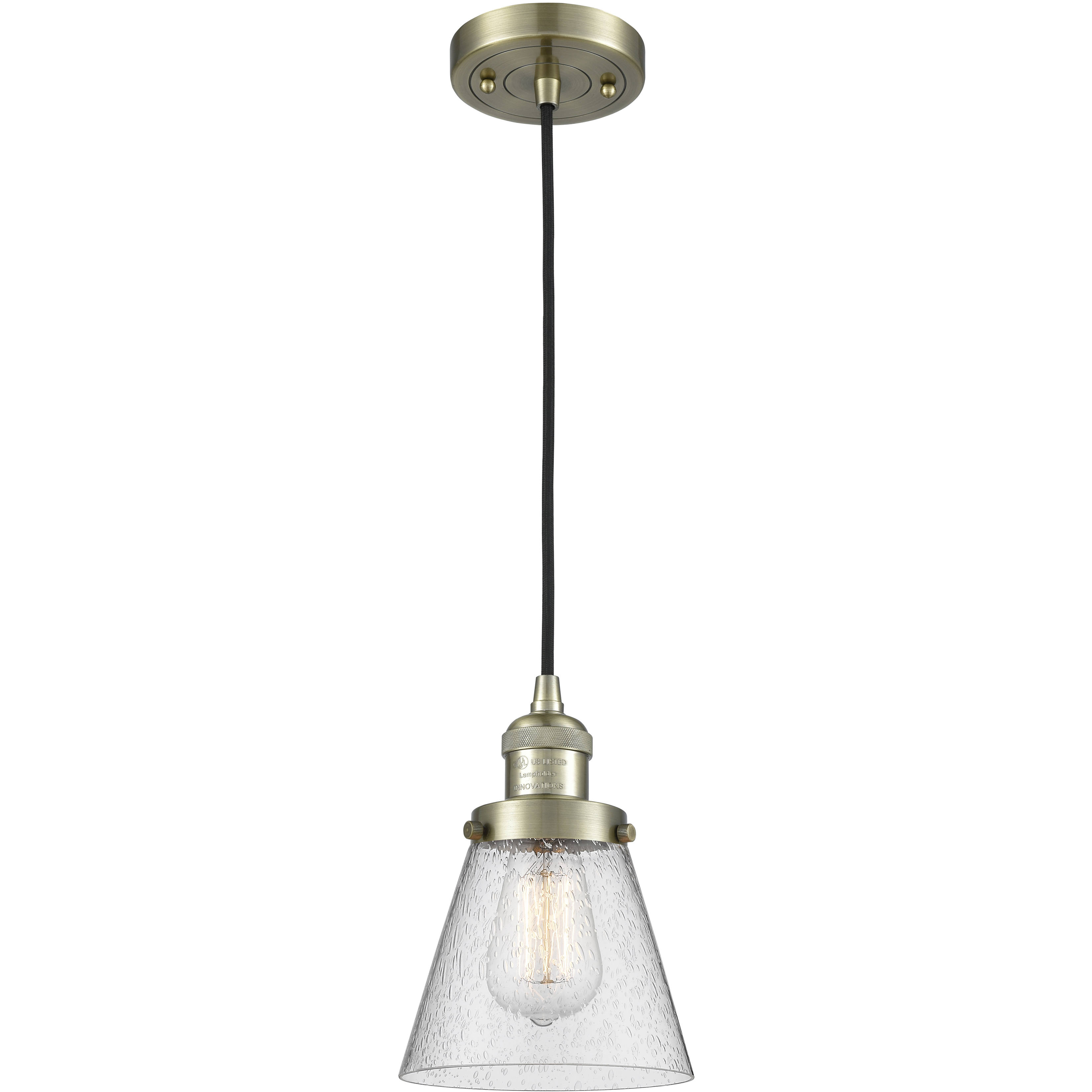 Franklin Restoration Cone LED 6 inch Antique Brass Mini Pendant Ceiling Light in Seedy, Franklin Restoration
