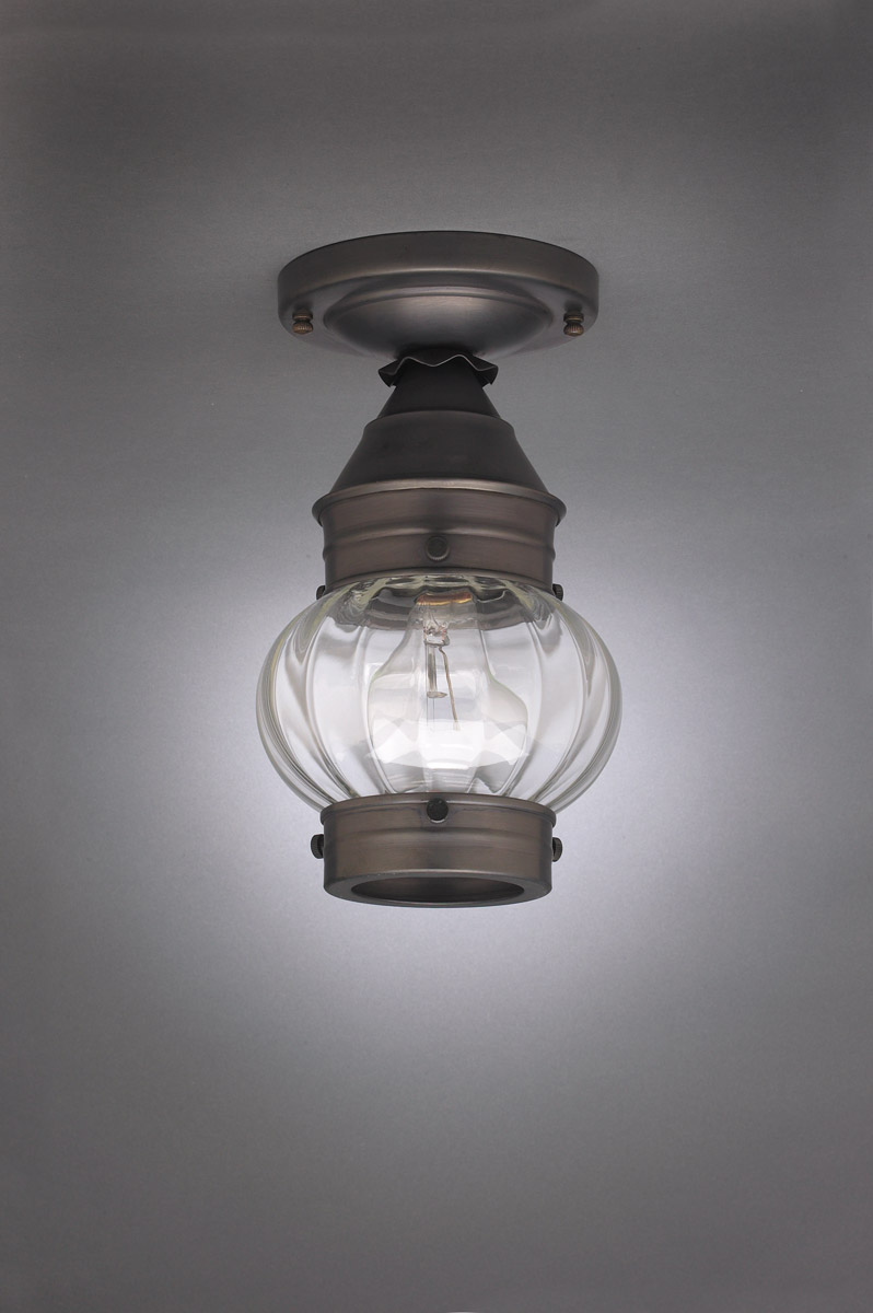 Cageless Onion 1 Light 5.5 inch Antique Brass Flush Mount Ceiling Light in Clear Seedy Glass