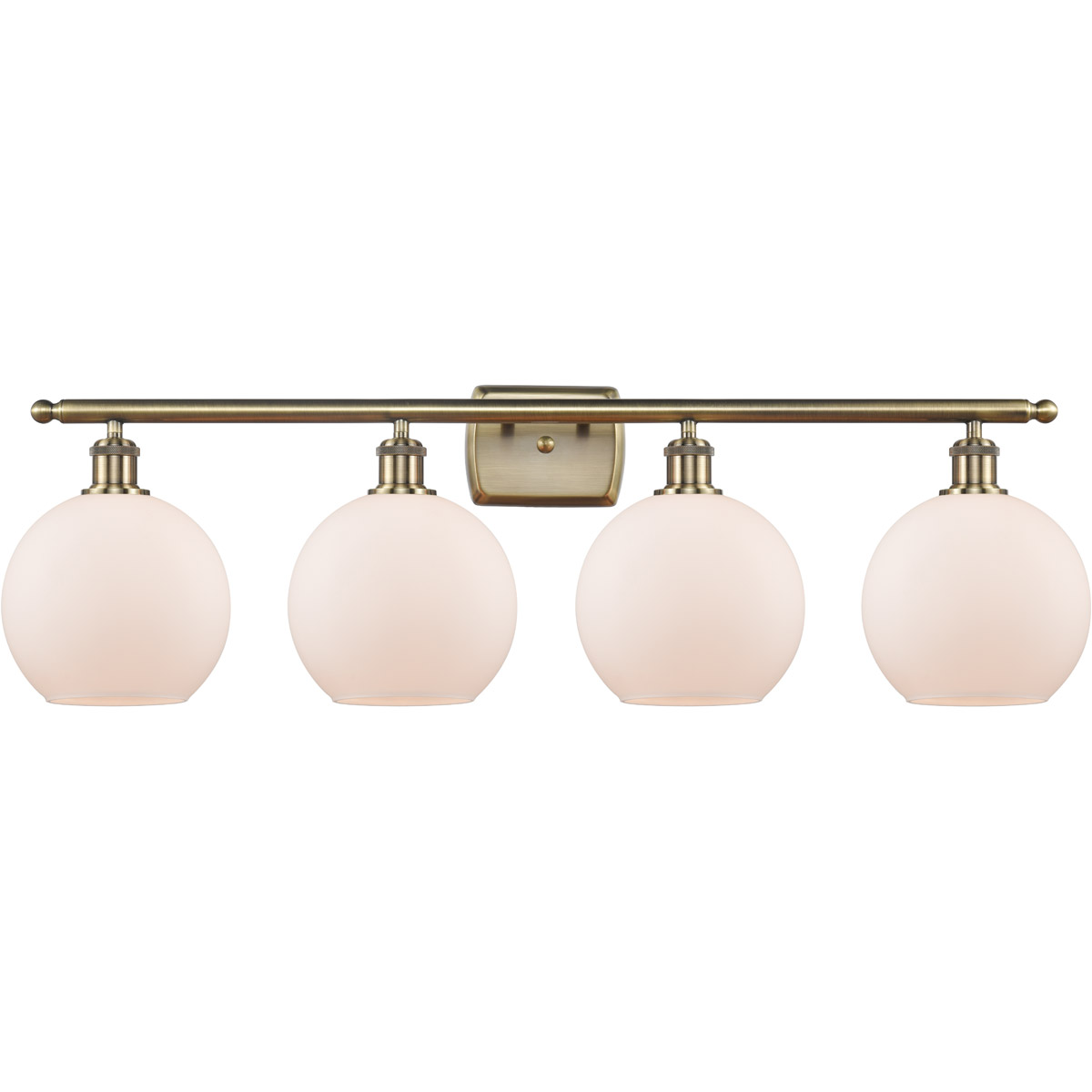 Ballston Athens 4 Light 36 inch Antique Brass Bath Vanity Light Wall Light in Incandescent, Matte White Glass, Ballston