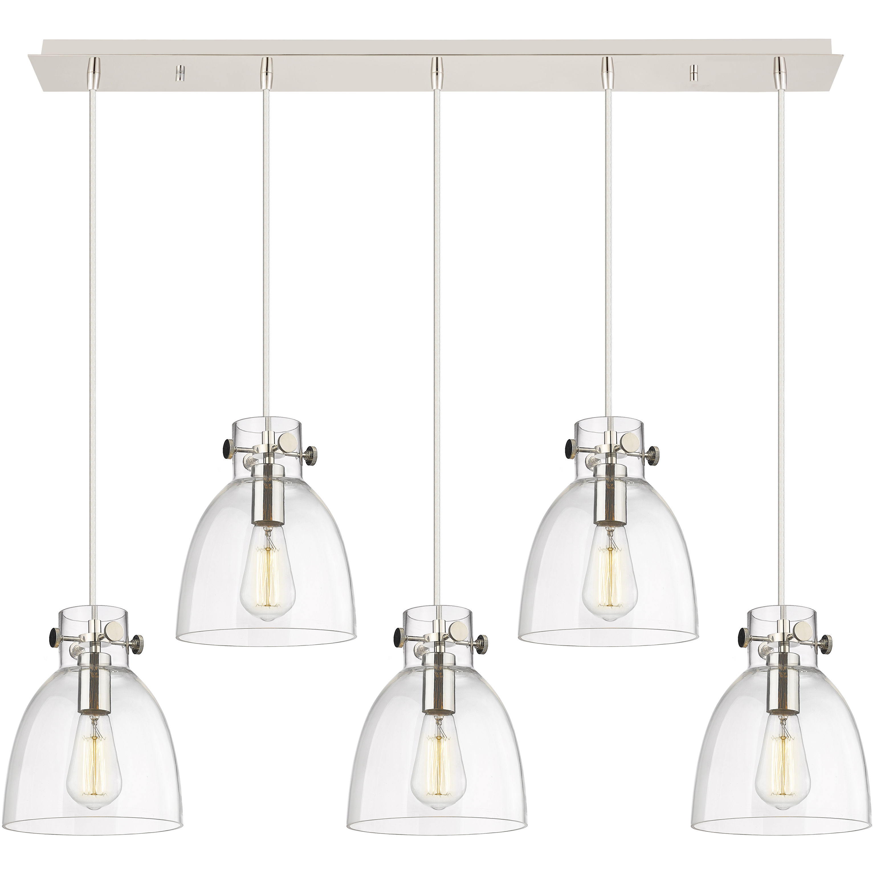 Newton Bell 5 Light 39.75 inch Polished Nickel Linear Pendant Ceiling Light in Clear Glass
